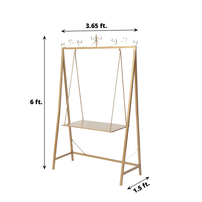 S037: Gold Metal Elegant Hanging Cake Swing Floor Stand Dessert Display Serving Station for Wedding Rose Morning