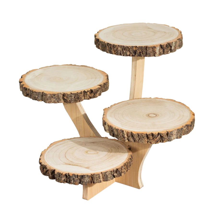 S038: Natural Rustic Wood Slice Cake Stand, Farmhouse Style Dessert Holder Cupcake Stand Rose Morning
