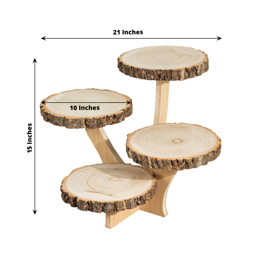 S038: Natural Rustic Wood Slice Cake Stand, Farmhouse Style Dessert Holder Cupcake Stand Rose Morning