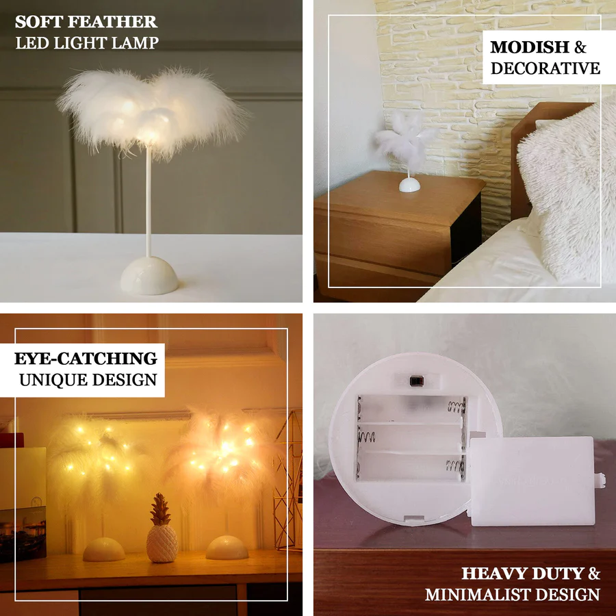 S044: White Feather LED Table Lamp Wedding Centerpiece Rose Morning
