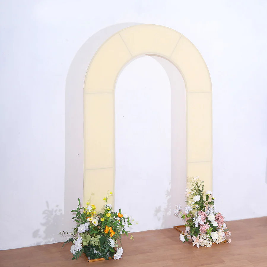 Beige Spandex Fitted Open Arch Wedding Arch Cover 7ft Rose Morning