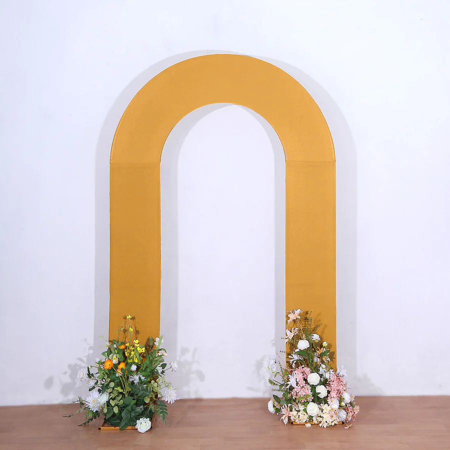 Gold Spandex Fitted Open Arch U-Shaped Wedding Arch Cover 7ft Rose Morning