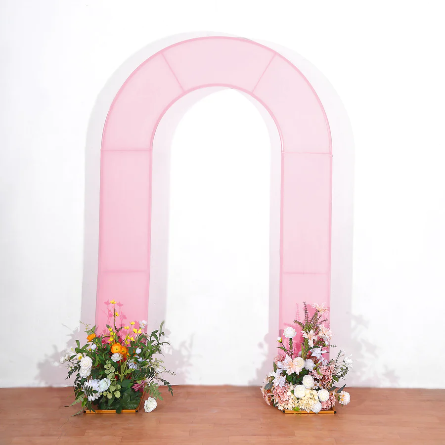 Pink spandex Fitted Open Arch U-Shaped Wedding Arch Cover 7ft Rose Morning