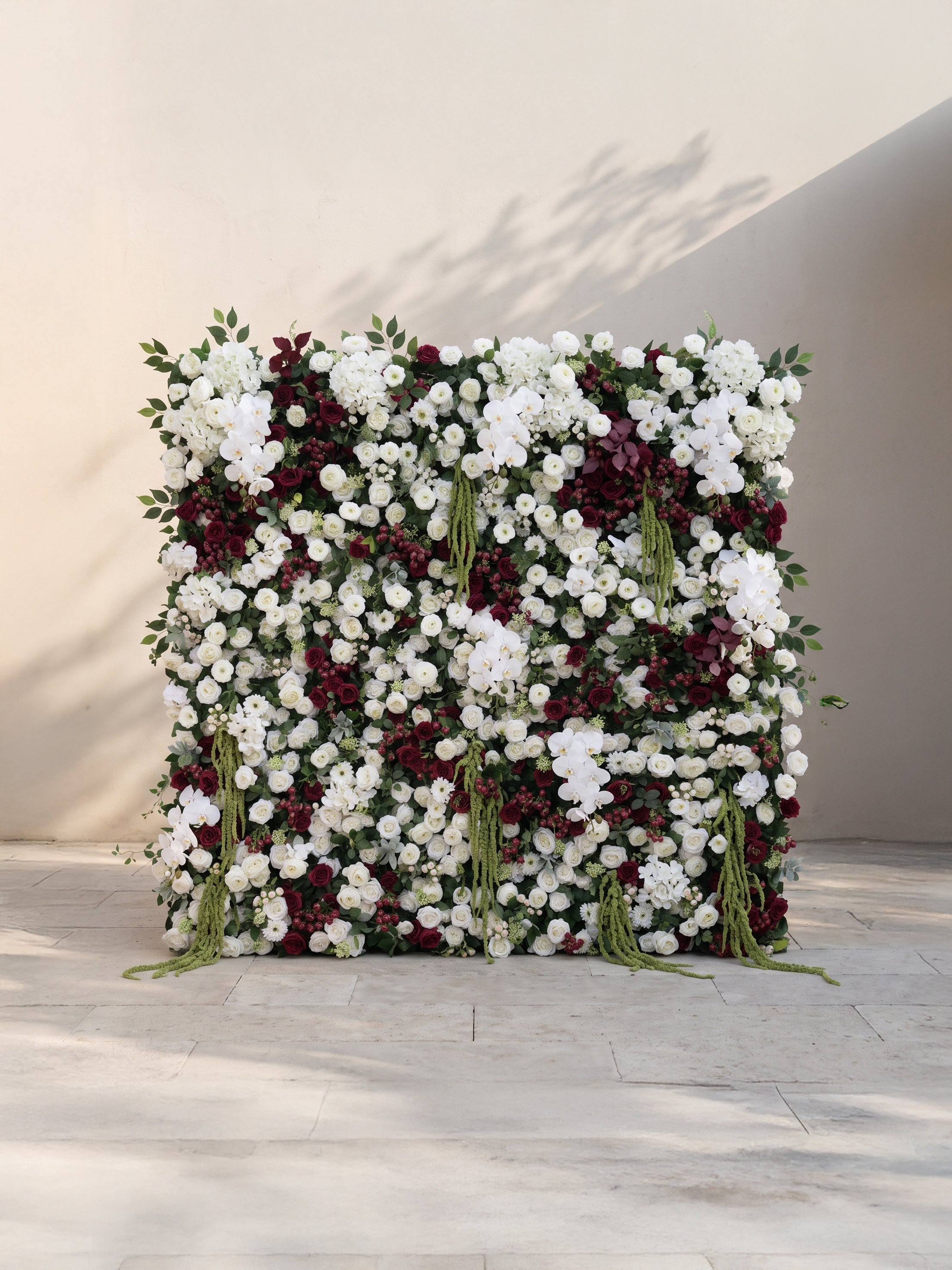 Sabelia 5D Fabric Artificial rolling up curtain flower wall — front view