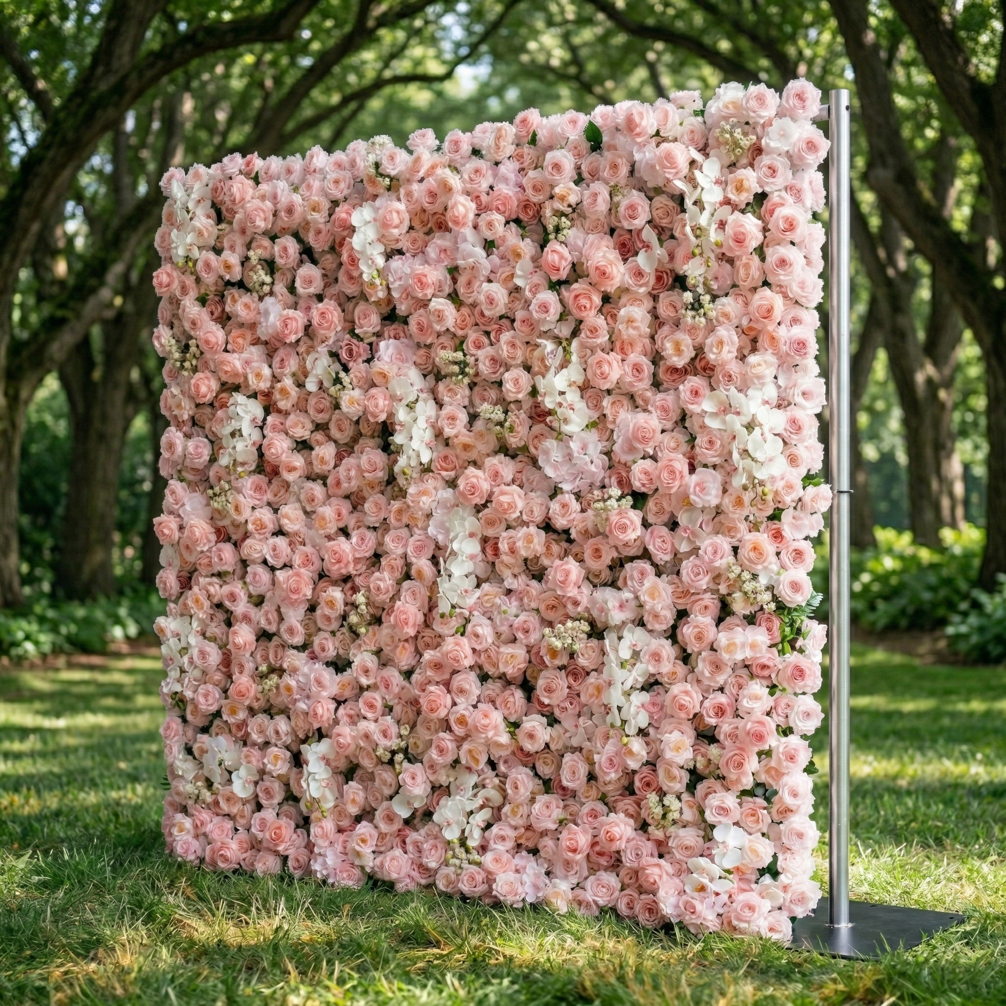 Sabine: 5D Blush Pink Silk Rose Flower Wall with White Orchid for Elegant Weddings & Ballroom Receptions