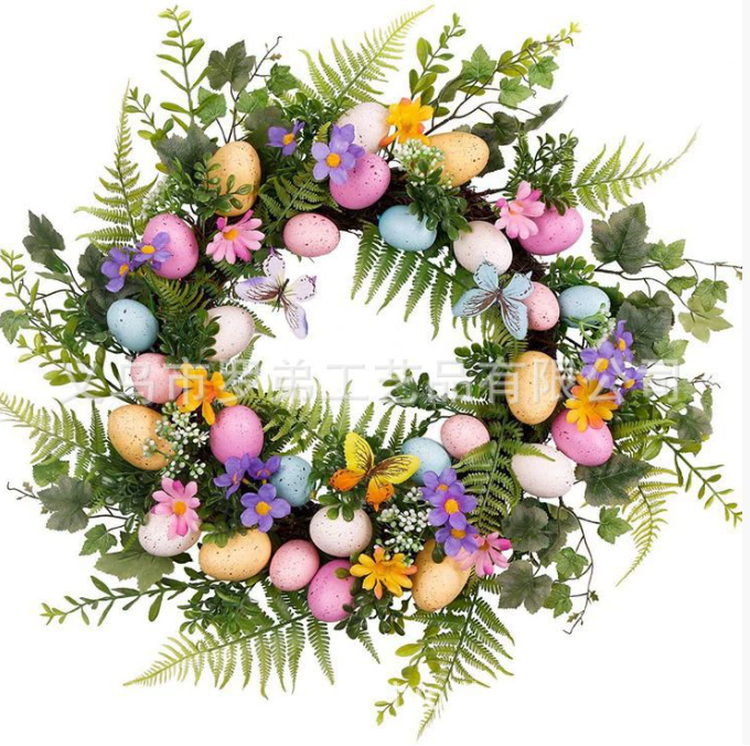 24“ Spring Easter Wreath with Pastel Eggs, Flowers and Greenery