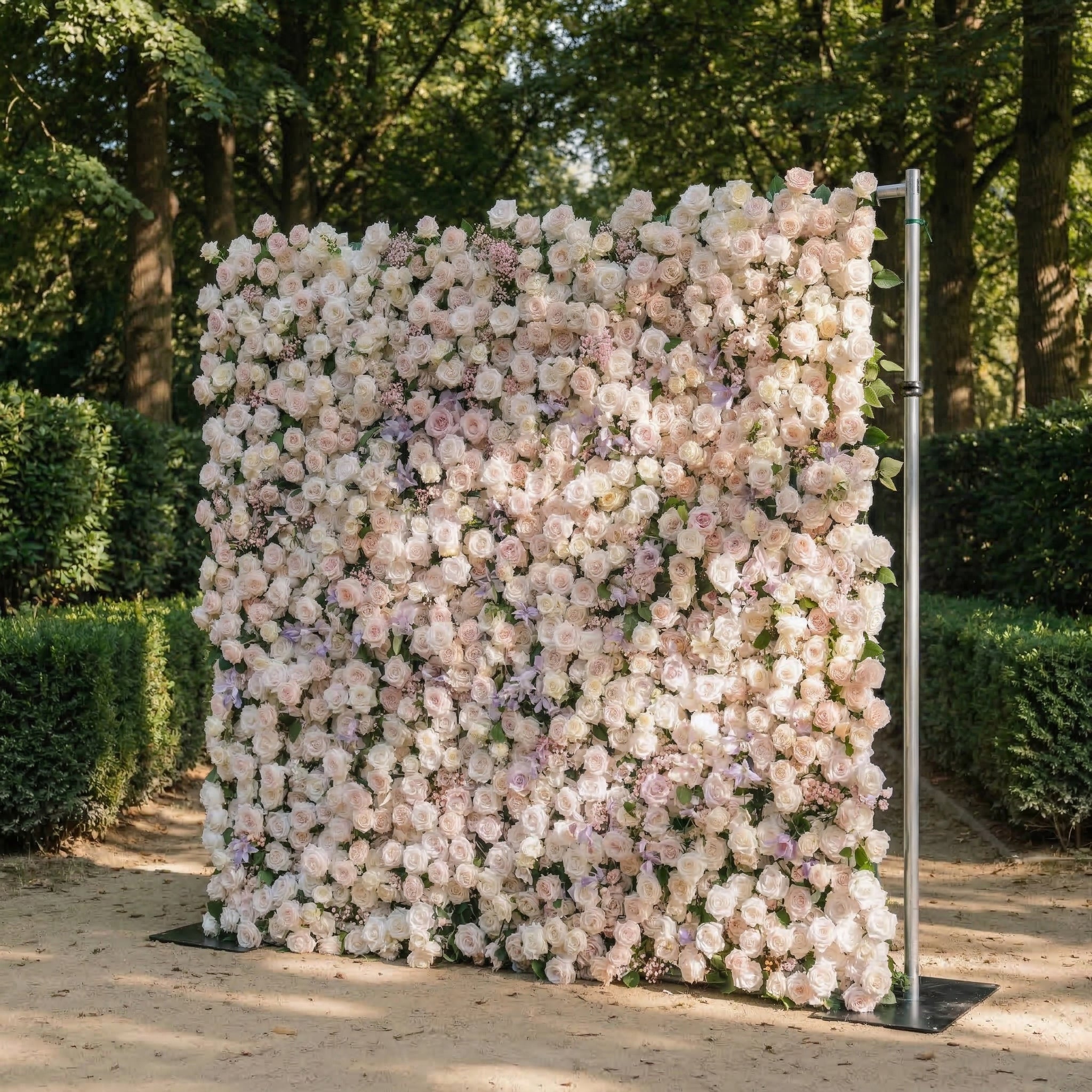 Selira: 5D Creamy Blush and Soft Lilac Silk Rose Flower Wall Roll-Up Fabric Backdrop for Elegant Events & Parties