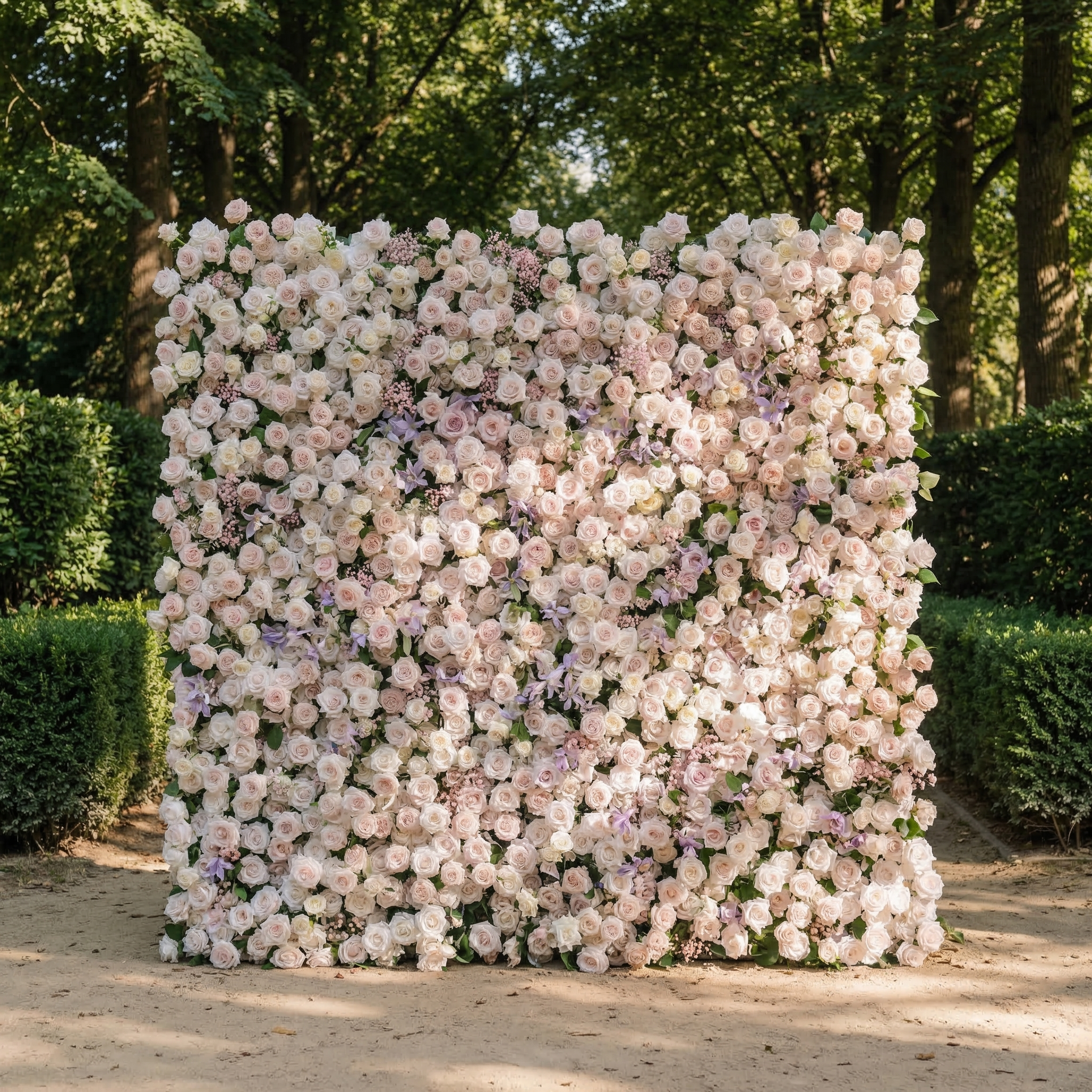 Selira: 5D Creamy Blush and Soft Lilac Silk Rose Flower Wall Roll-Up Fabric Backdrop for Elegant Events & Parties