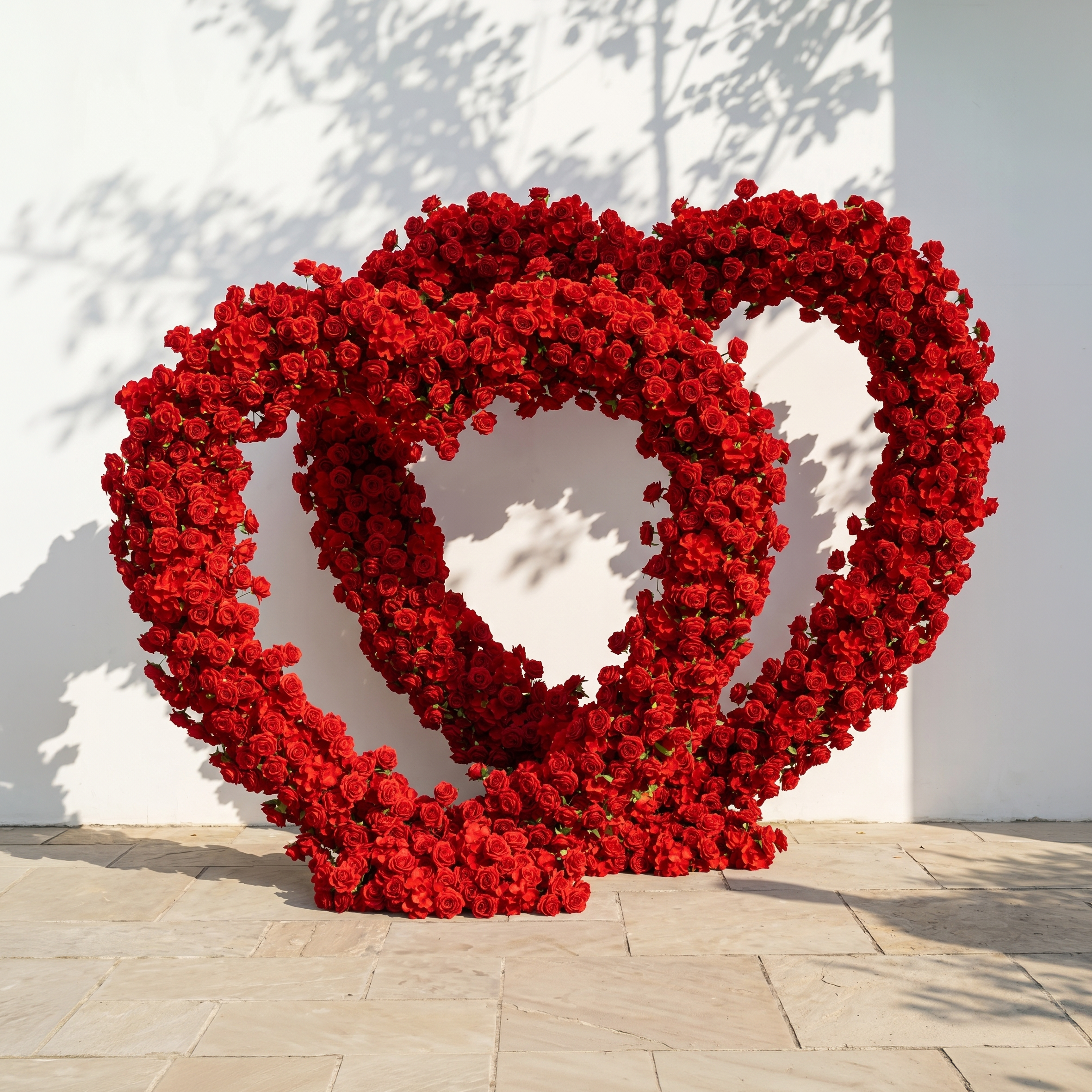Selorae: Double Heart-Shaped Red Silk Rose Flower Arch Floral Arrangement for Minimalist Weddings