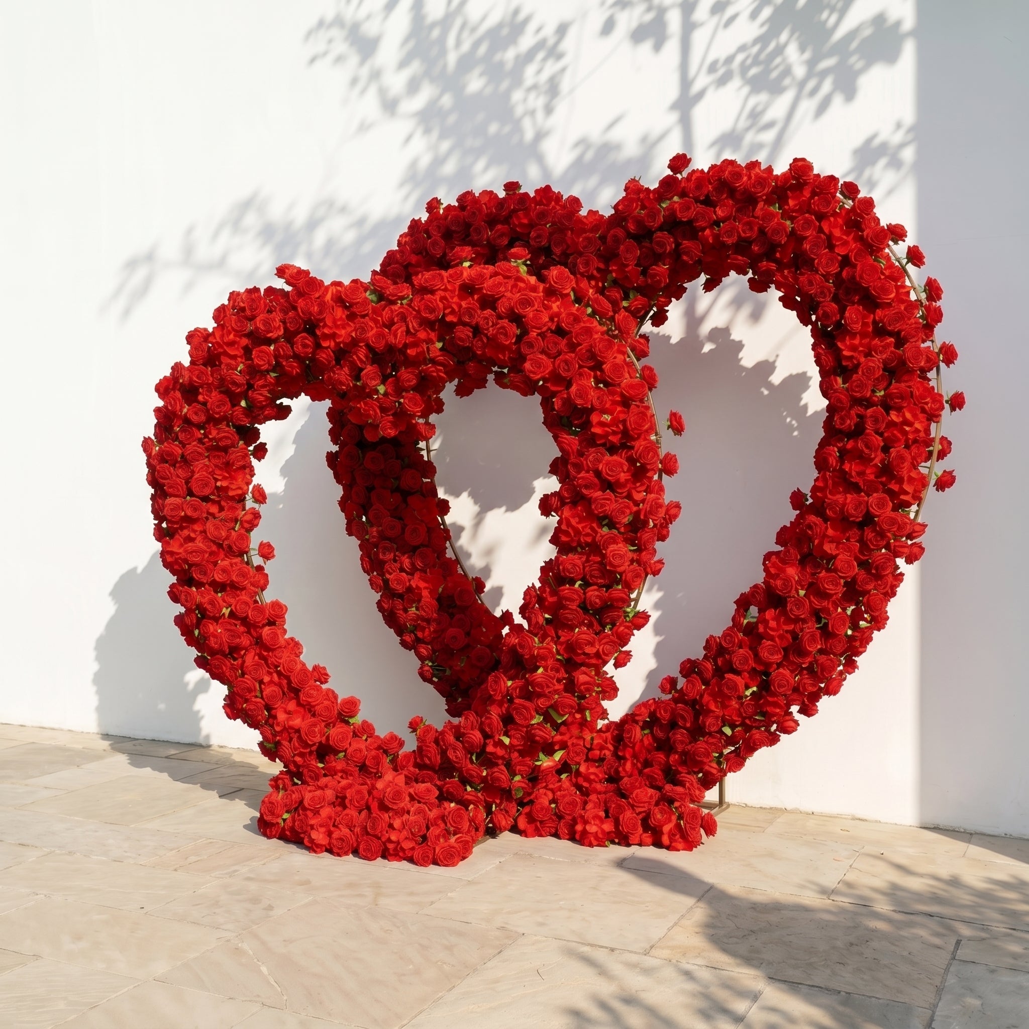 Selorae: Double Heart-Shaped Red Silk Rose Flower Arch Floral Arrangement for Minimalist Weddings