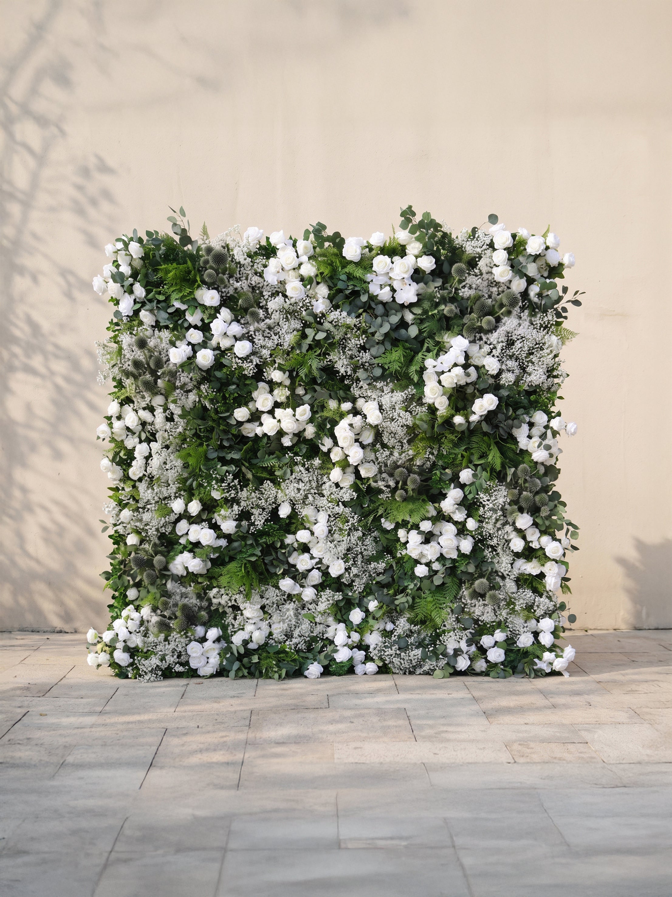 Selsora 5D Fabric Artificial rolling up curtain flower wall — front view