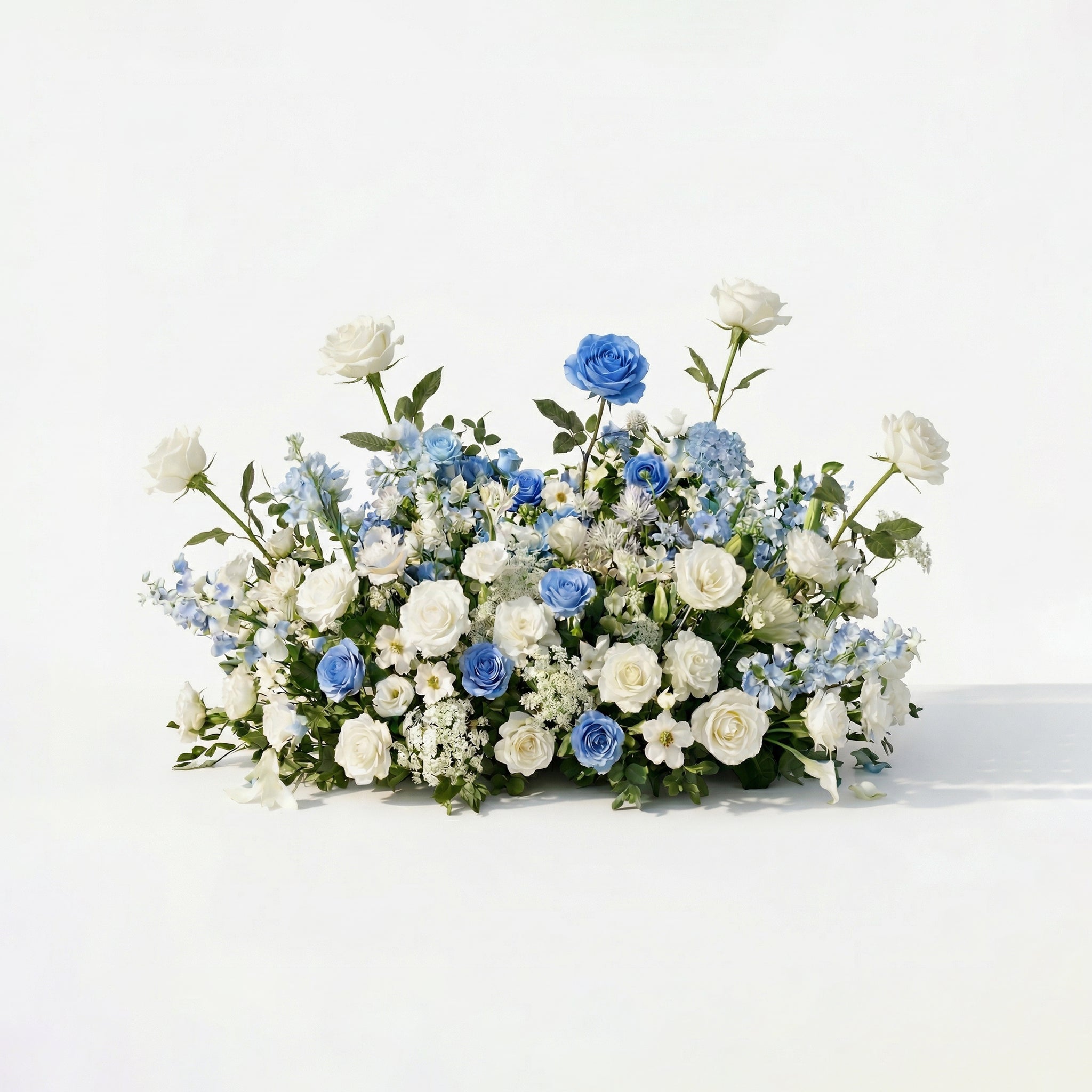 Serelya: Heart-Shaped Blue and White Silk Rose Flower Arch Floral Arrangement for Coastal Weddings