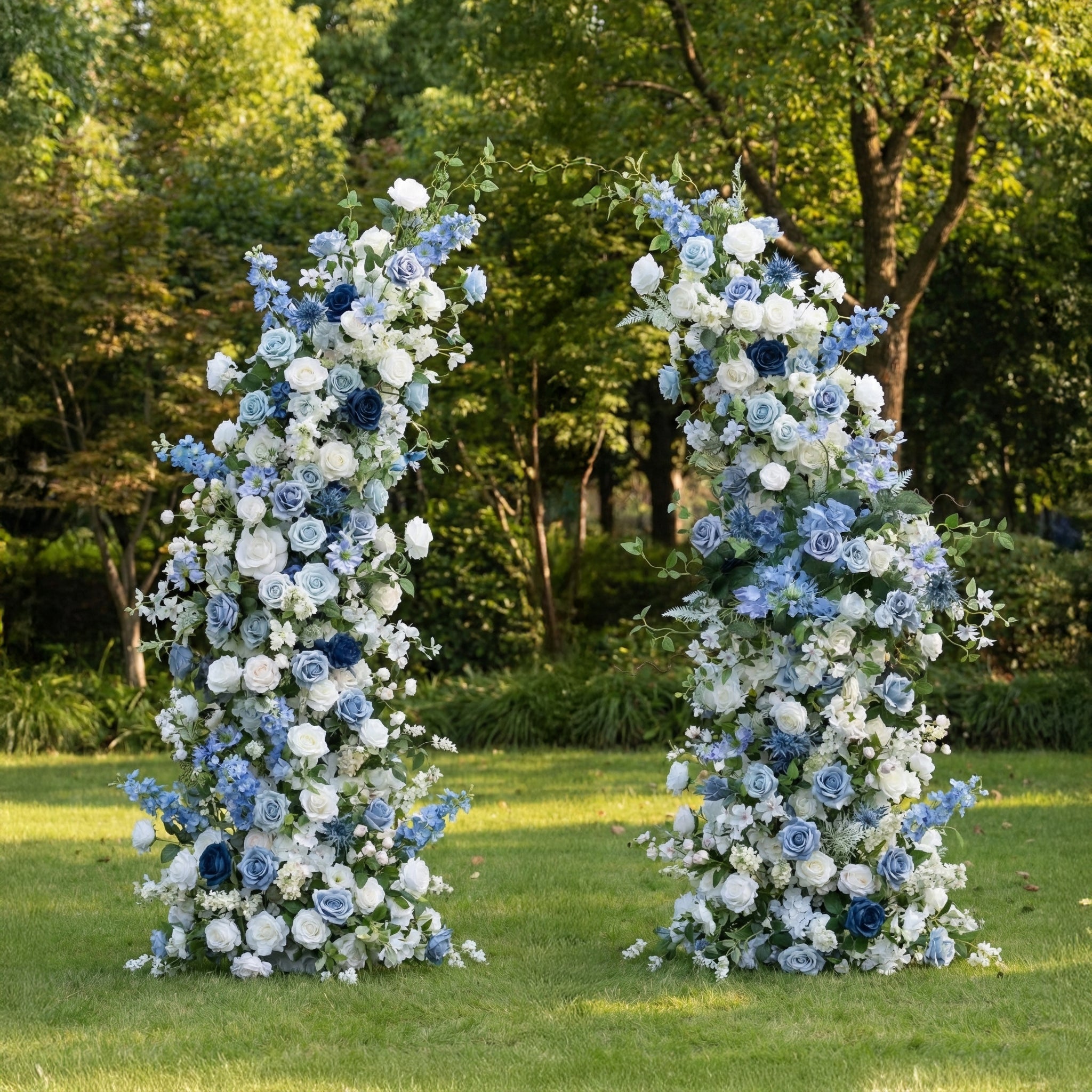 Sereth: Luxury Azure & Cream Silk Rose Ground Arch Arrangement for Dreamy Seaside Weddings & Romantic Aisle Decor