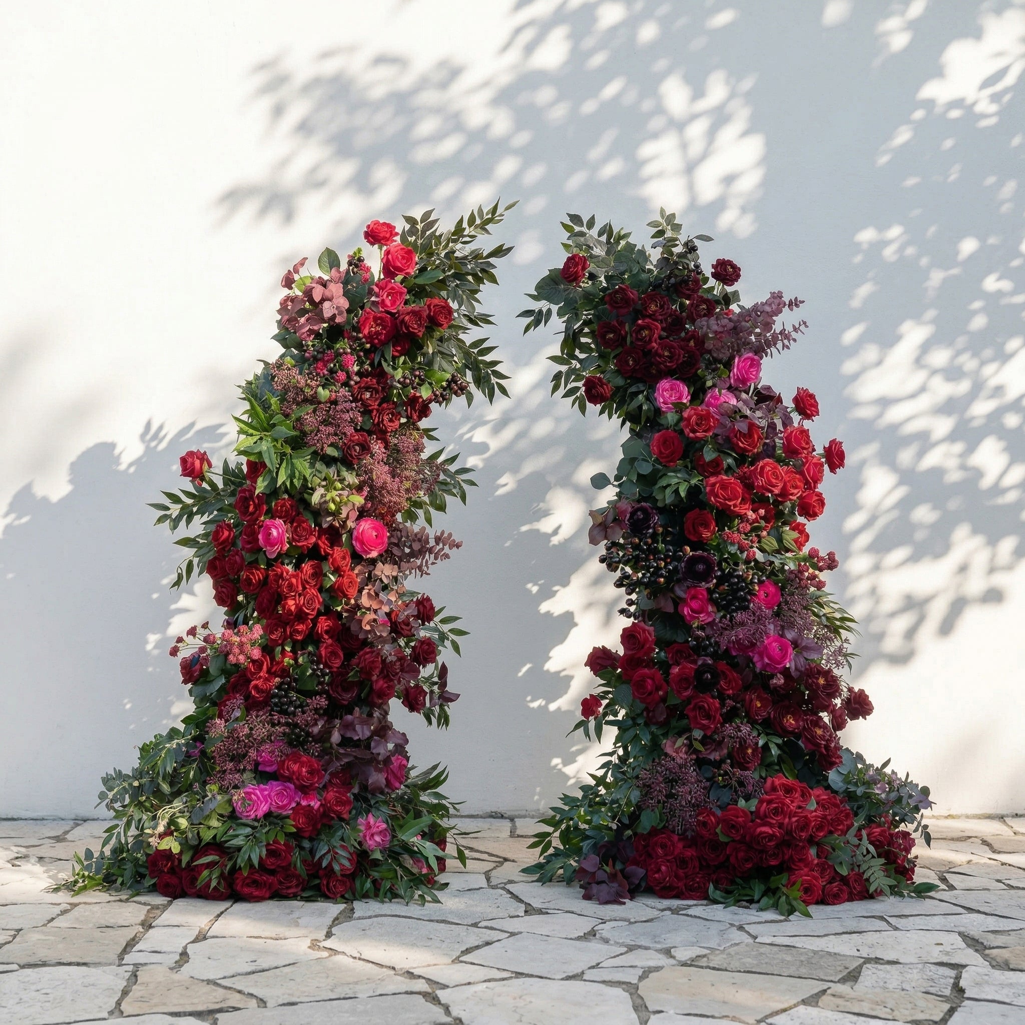 Sirensola Horn Arch: Luxury Floral Arch with Red Roses and Greenery Flower Arch for Outdoor Weddings&Chrismas Events Decoration Incuding Frame