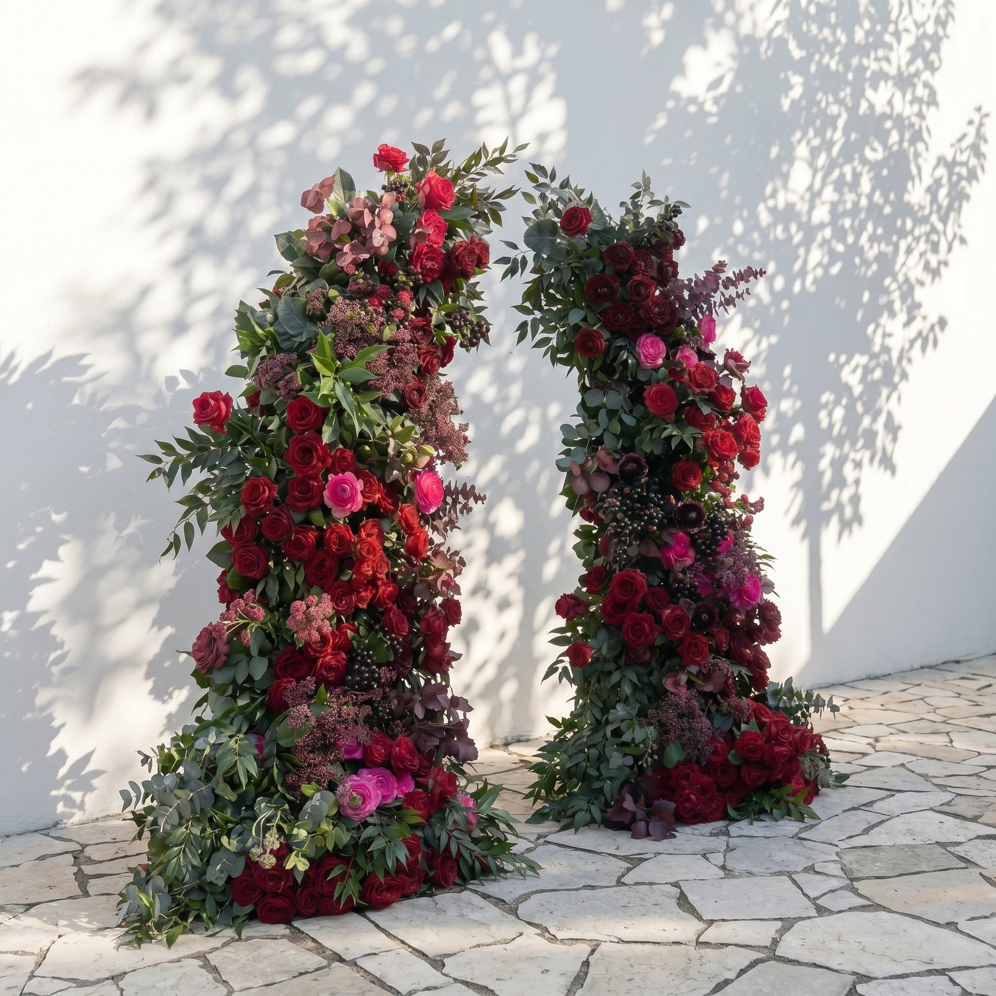 Sirensola Horn Arch: Luxury Floral Arch with Red Roses and Greenery Flower Arch for Outdoor Weddings&Chrismas Events Decoration Incuding Frame