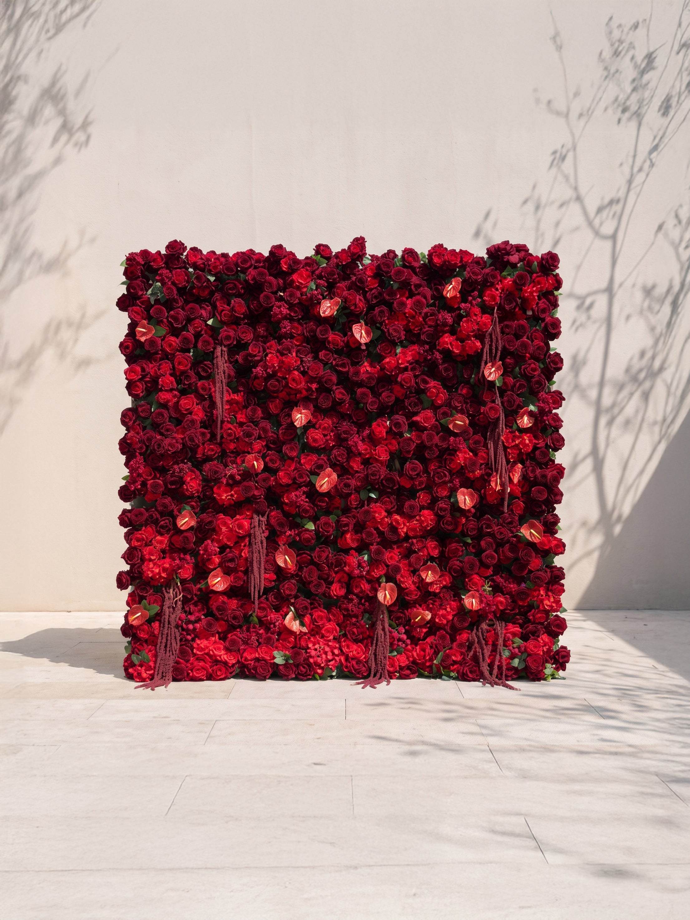 Solelia 5D Fabric Artificial rolling up curtain flower wall — front view