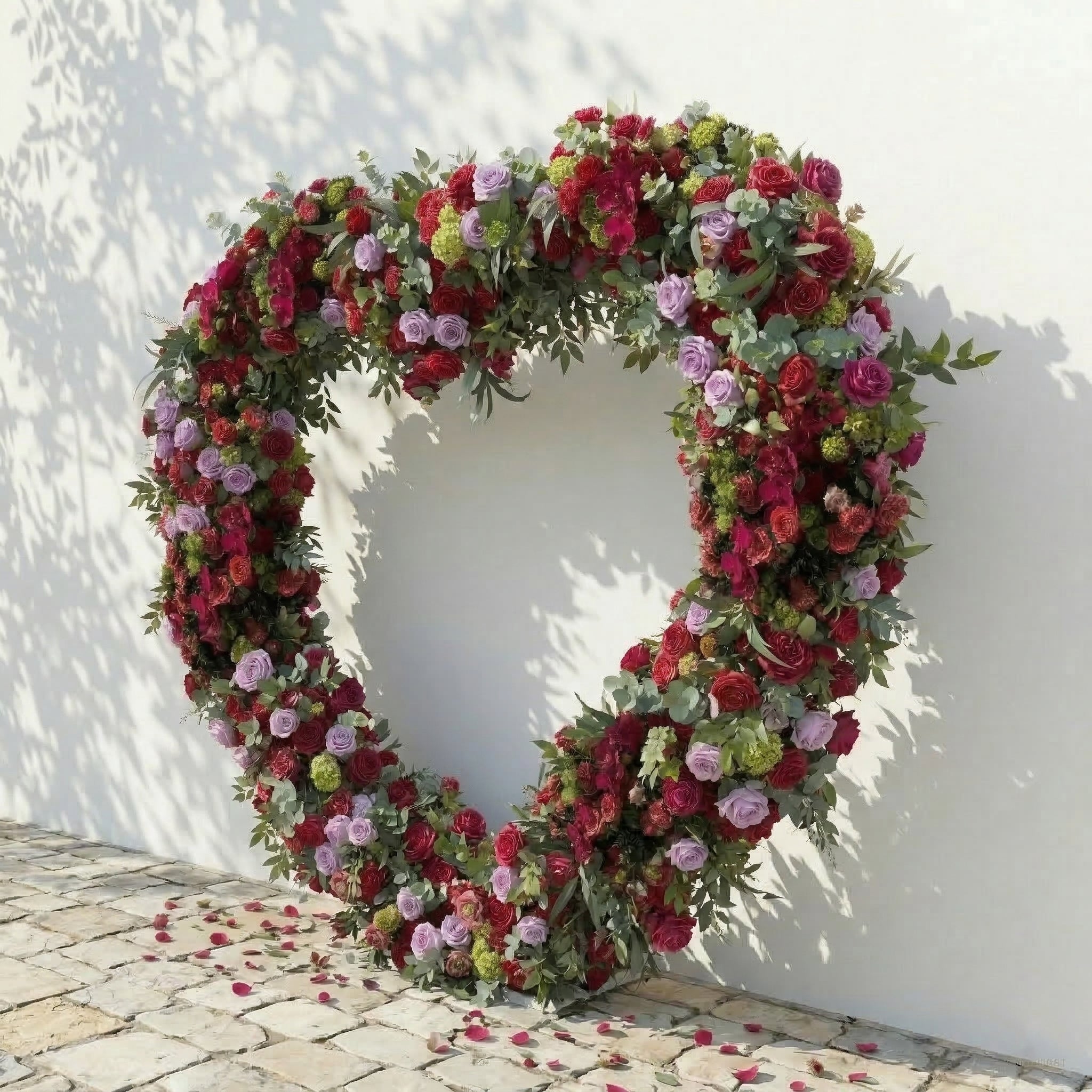 Solmira: Luxury Berry-Toned & Pale Purple Heart Flower Arch with Mixed Foliage for Proposal Decor