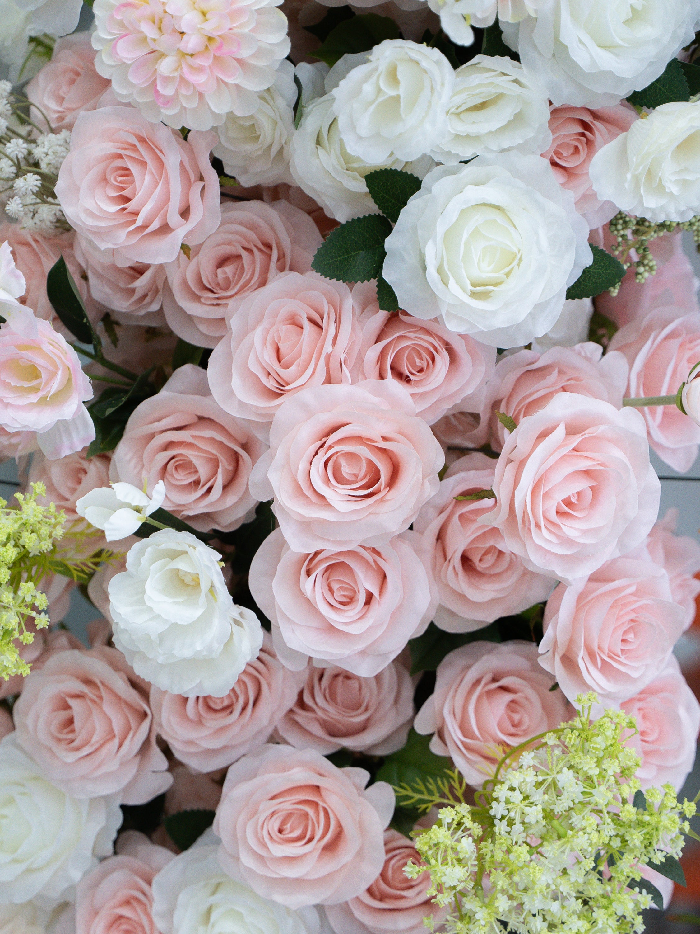 Sorelia:Luxury Blush Pink, Ivory White & Soft Sorelia Silk Floral Ground Horn Arch Arrangement with Lush Cascading Greenery for Romantic Minimalist Weddings & Garden Event Decor Including Frame