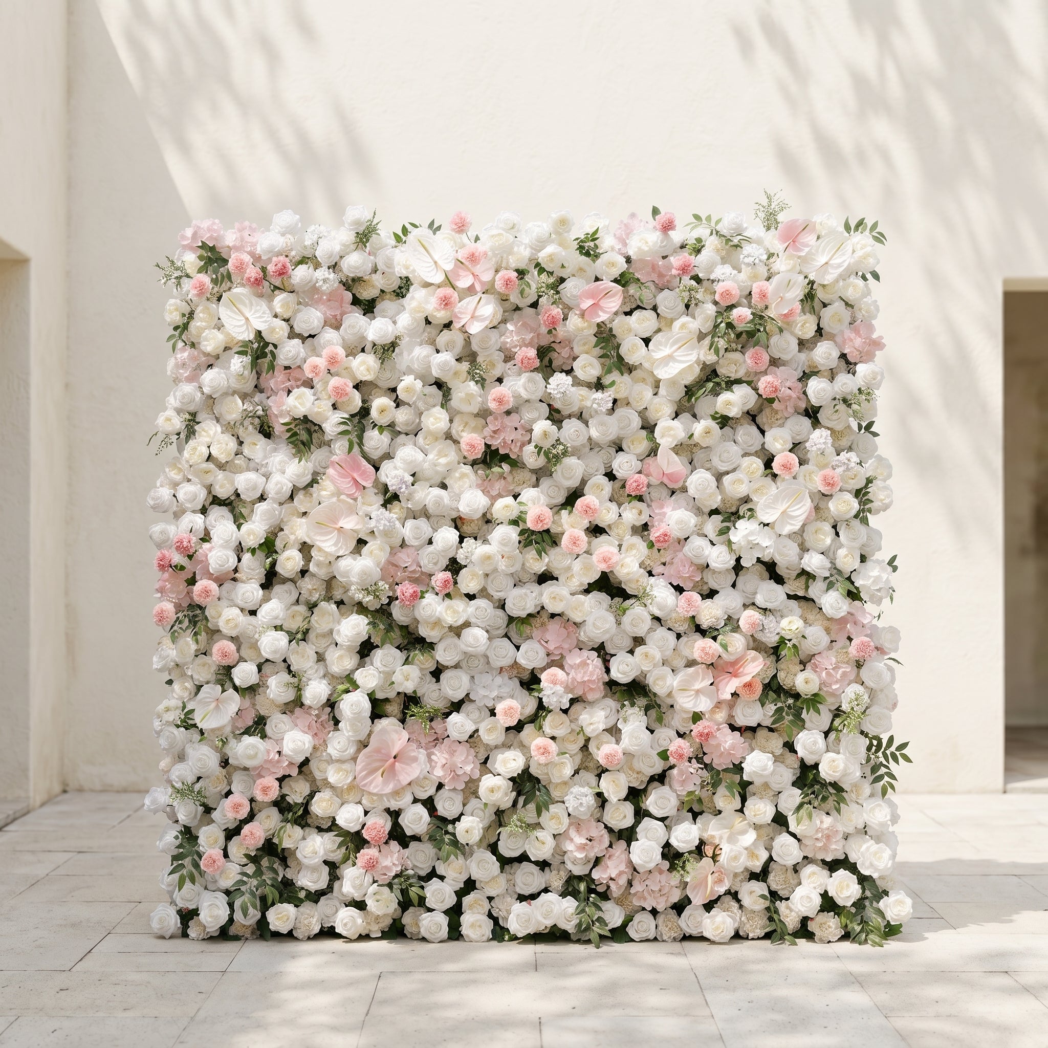 Sorelmora:5D Blush Pink & Ivory White Silk Rose Flower Wall Roll-Up Fabric Backdrop for Romantic Weddings & Proposals