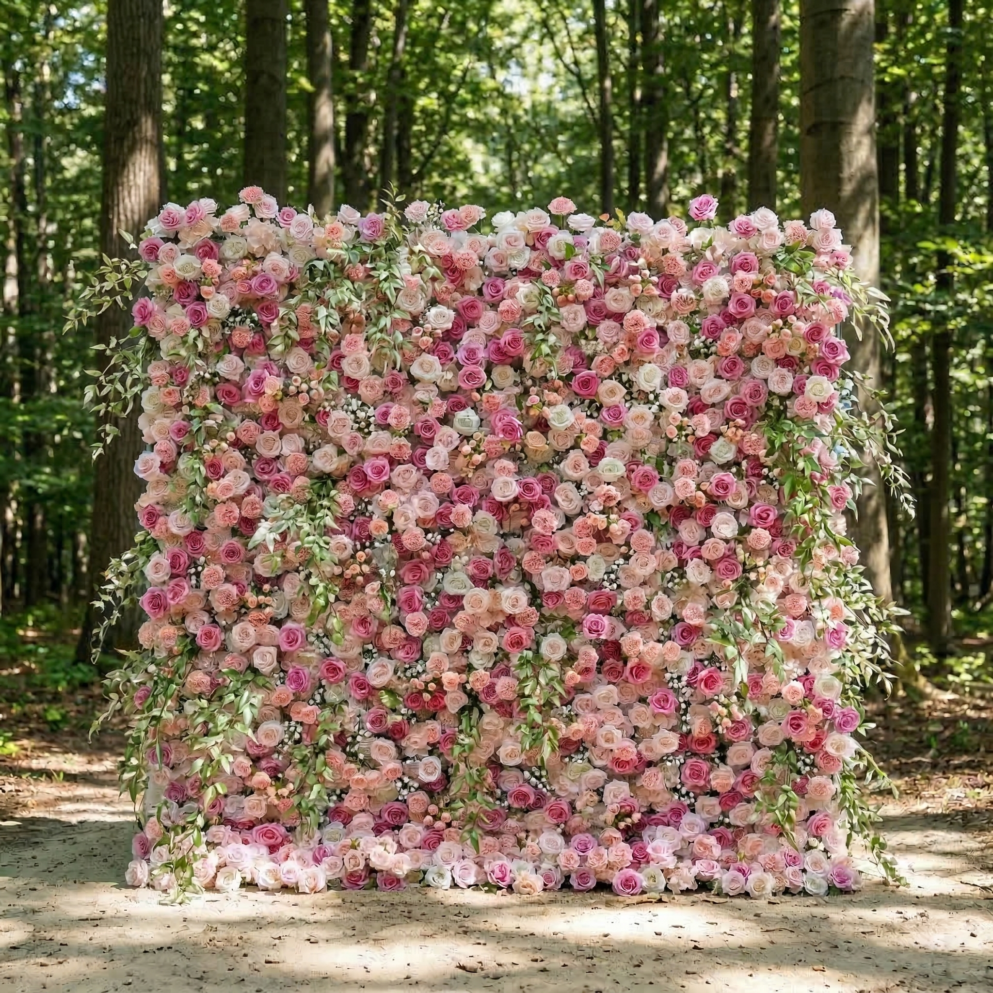 Sorev: 5D Blush Pink and Raspberry Silk Rose Flower Wall Roll-Up Fabric Backdrop for Forest Weddings & Parties