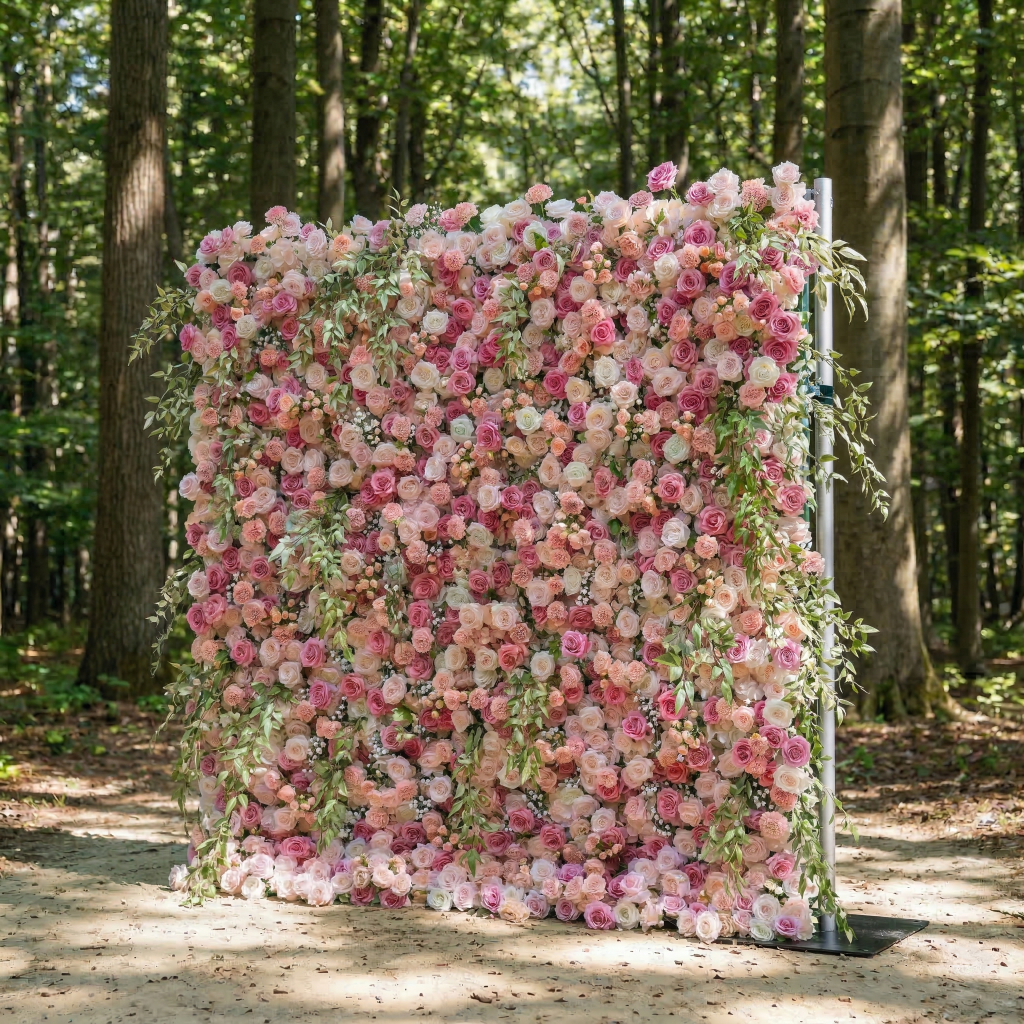 Sorev: 5D Blush Pink and Raspberry Silk Rose Flower Wall Roll-Up Fabric Backdrop for Forest Weddings & Parties