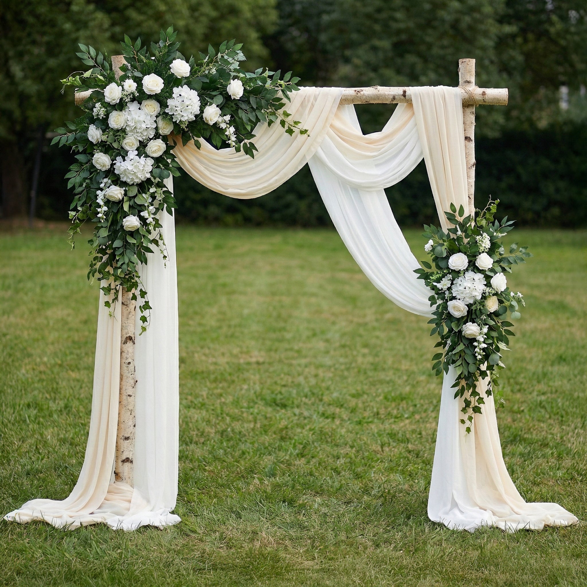 White Rose & Greenery Floral Swag Set Flowers Kit with Drapes for Garden Wedding Backdrop