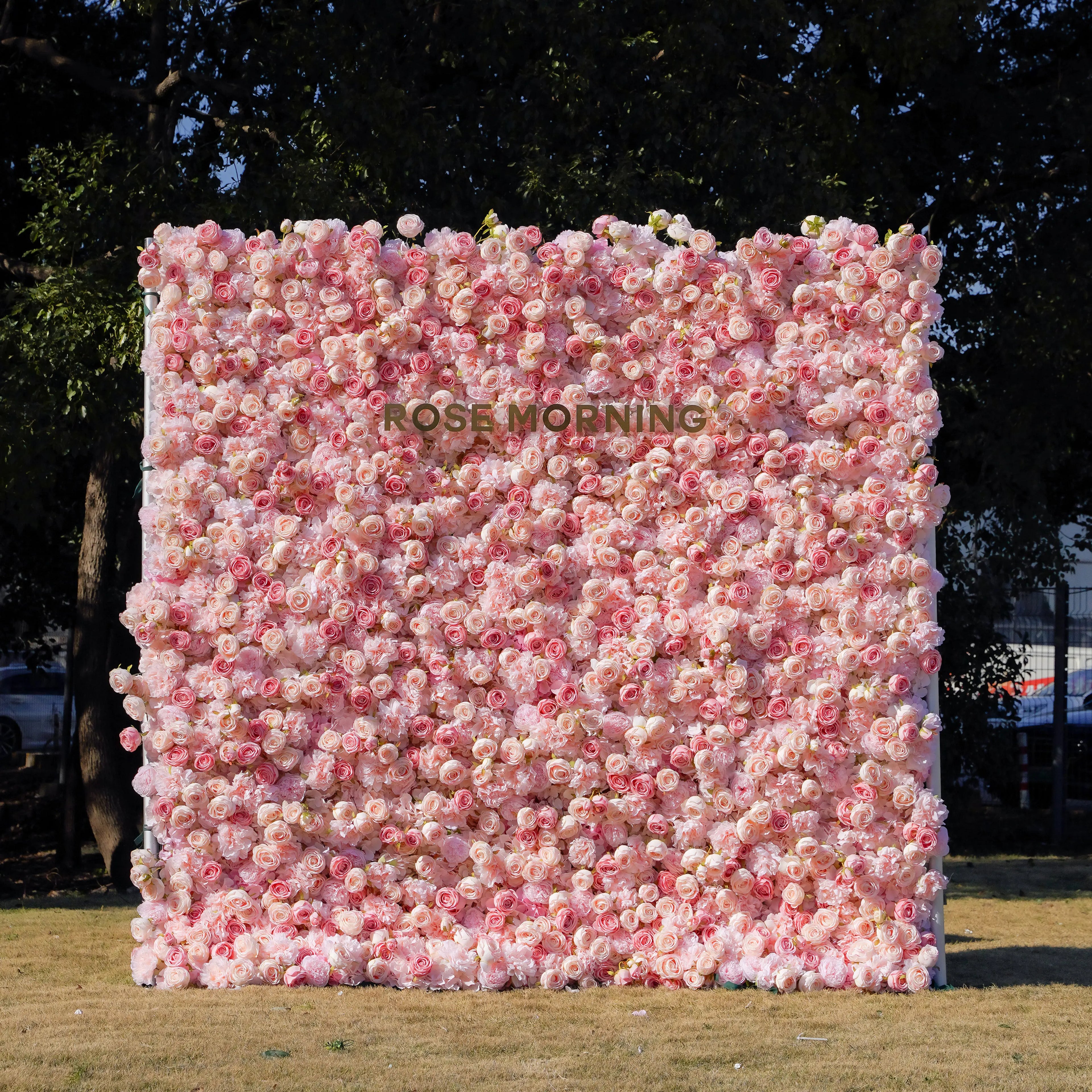 Sue:5D Garden Series New Fabric Artificial rolling up curtain flower wall Rose Morning