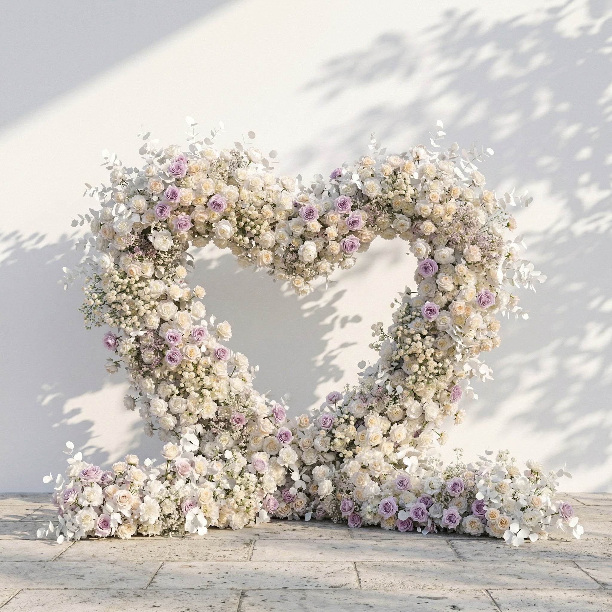 Talyana: Heart-Shaped Lavender Purple and Ivory White Silk Rose Flower Arch Floral Arrangement for Minimalist Weddings
