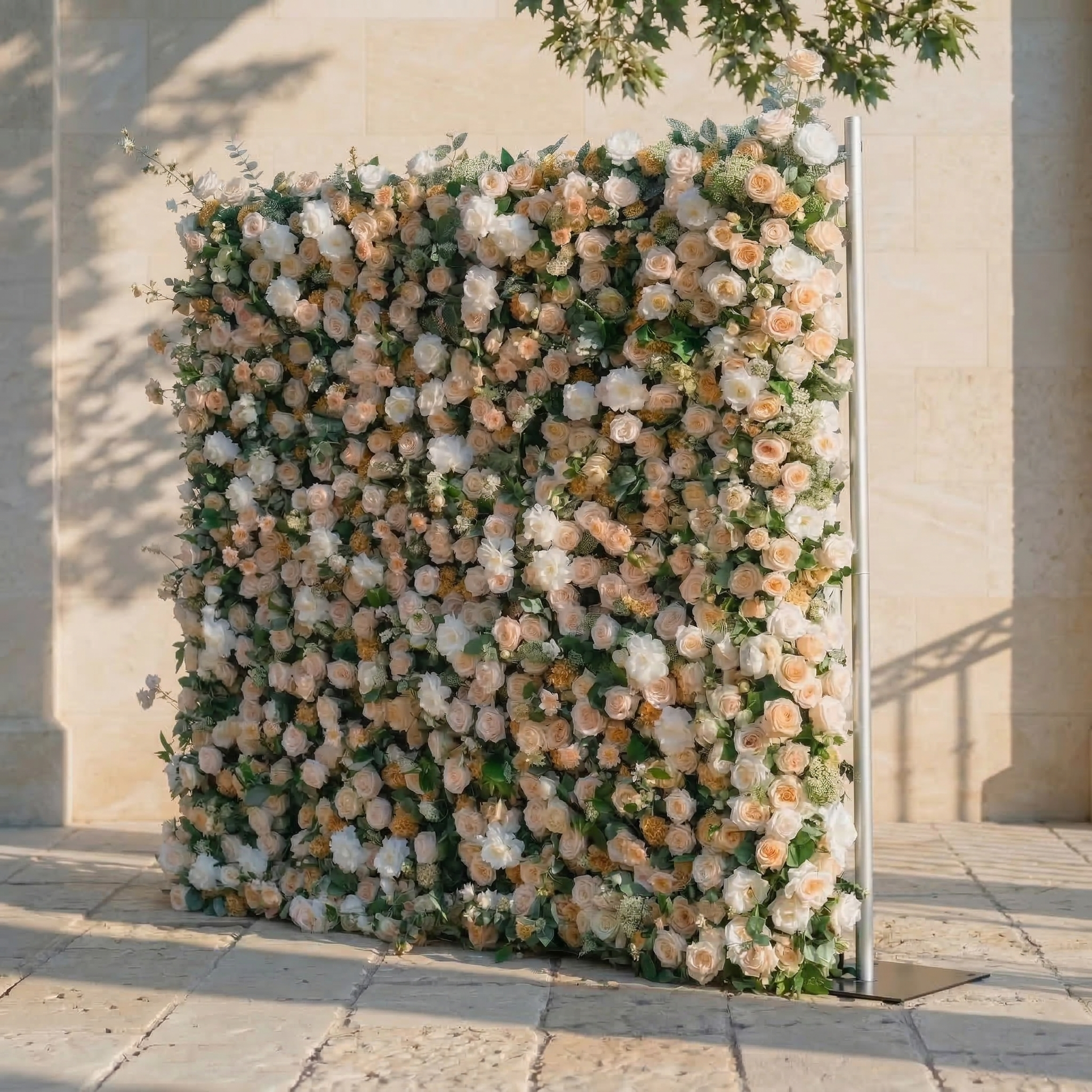 Tarelle: 5D Champagne and Cream Silk Rose Flower Wall Roll-Up Fabric Backdrop for Garden Weddings & Events