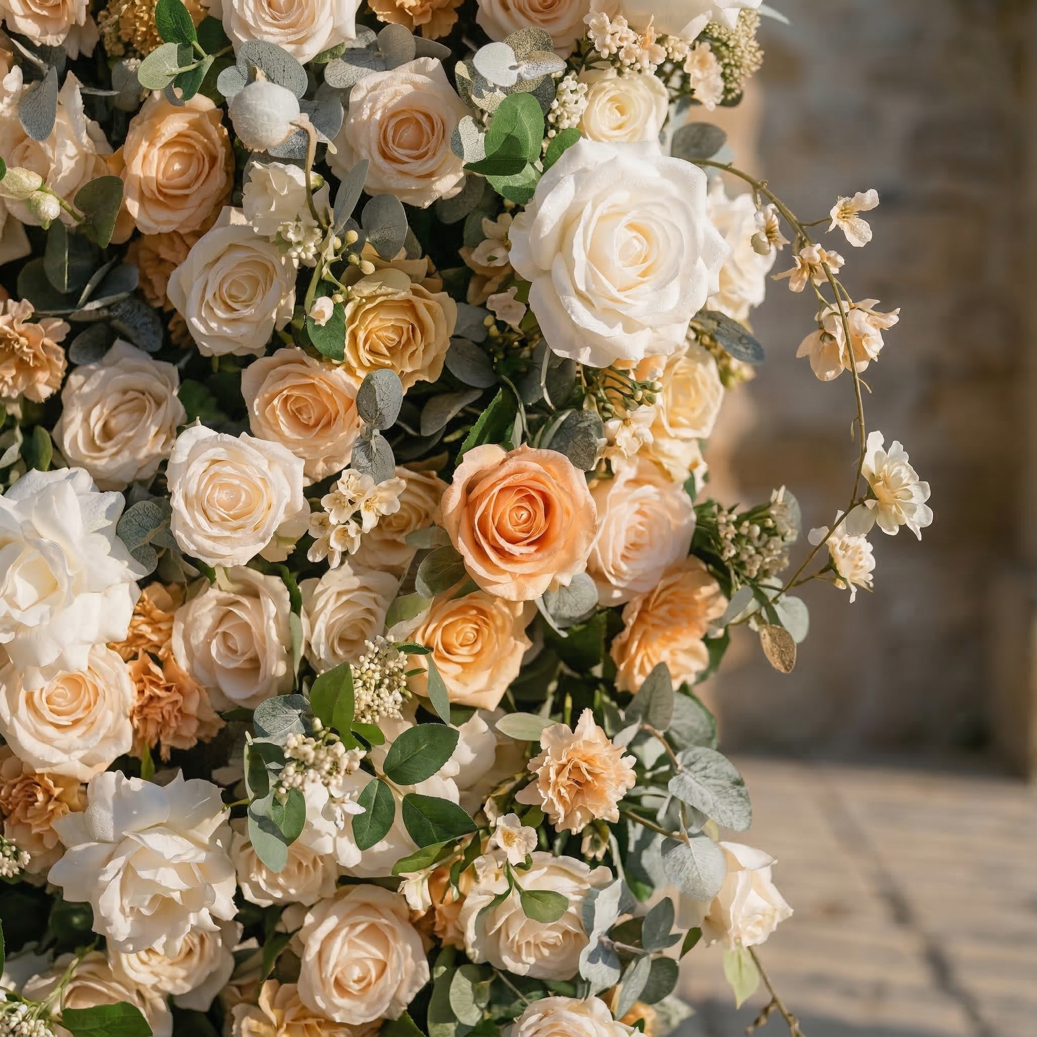 Tarelle: 5D Champagne and Cream Silk Rose Flower Wall Roll-Up Fabric Backdrop for Garden Weddings & Events