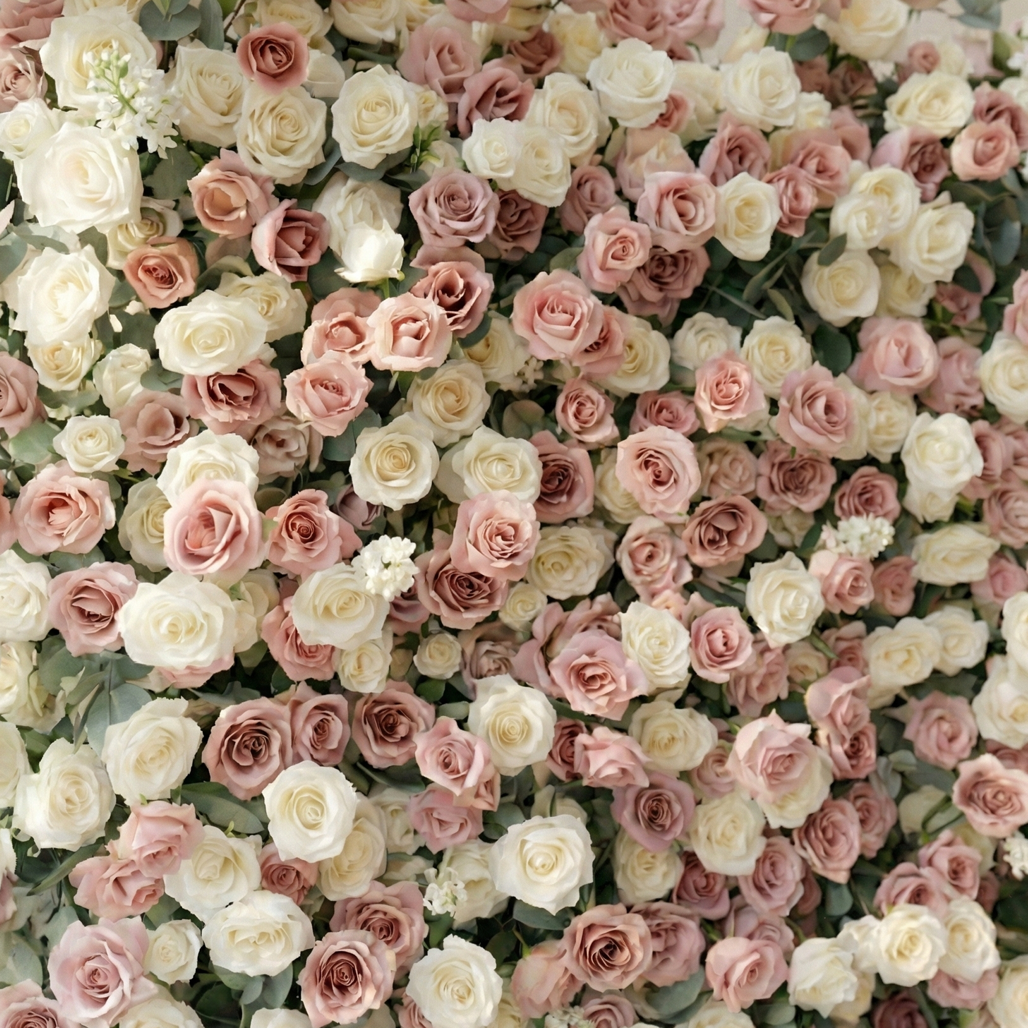 Thaliah: 5D Elegant Dusty Rose & Cream Silk Rose Flower Wall Roll-Up Fabric Backdrop for Luxury Weddings & Events