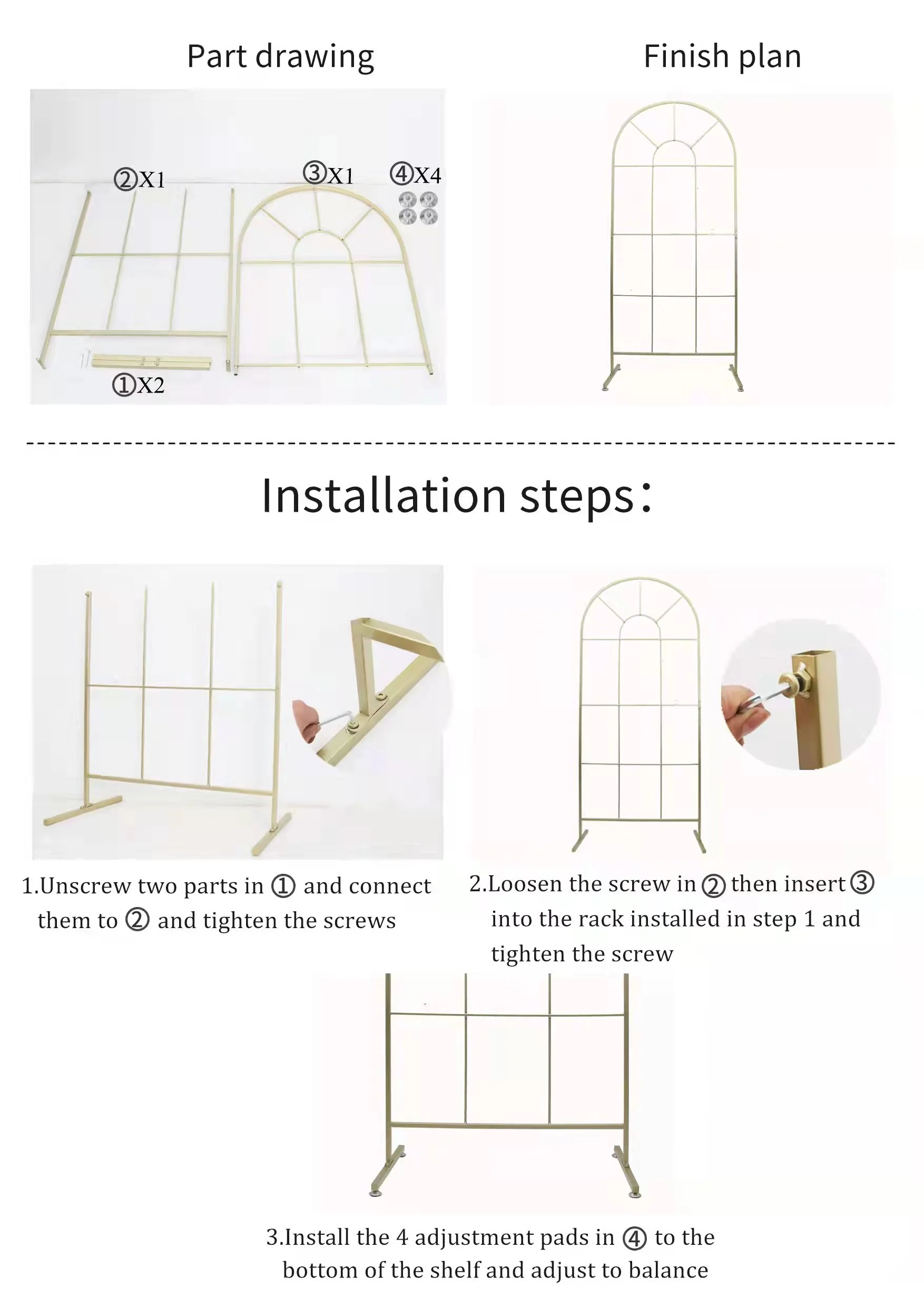V006: French Wedding and Event Window Arch Frame Backdrop Party Stand - Gold Rose Morning