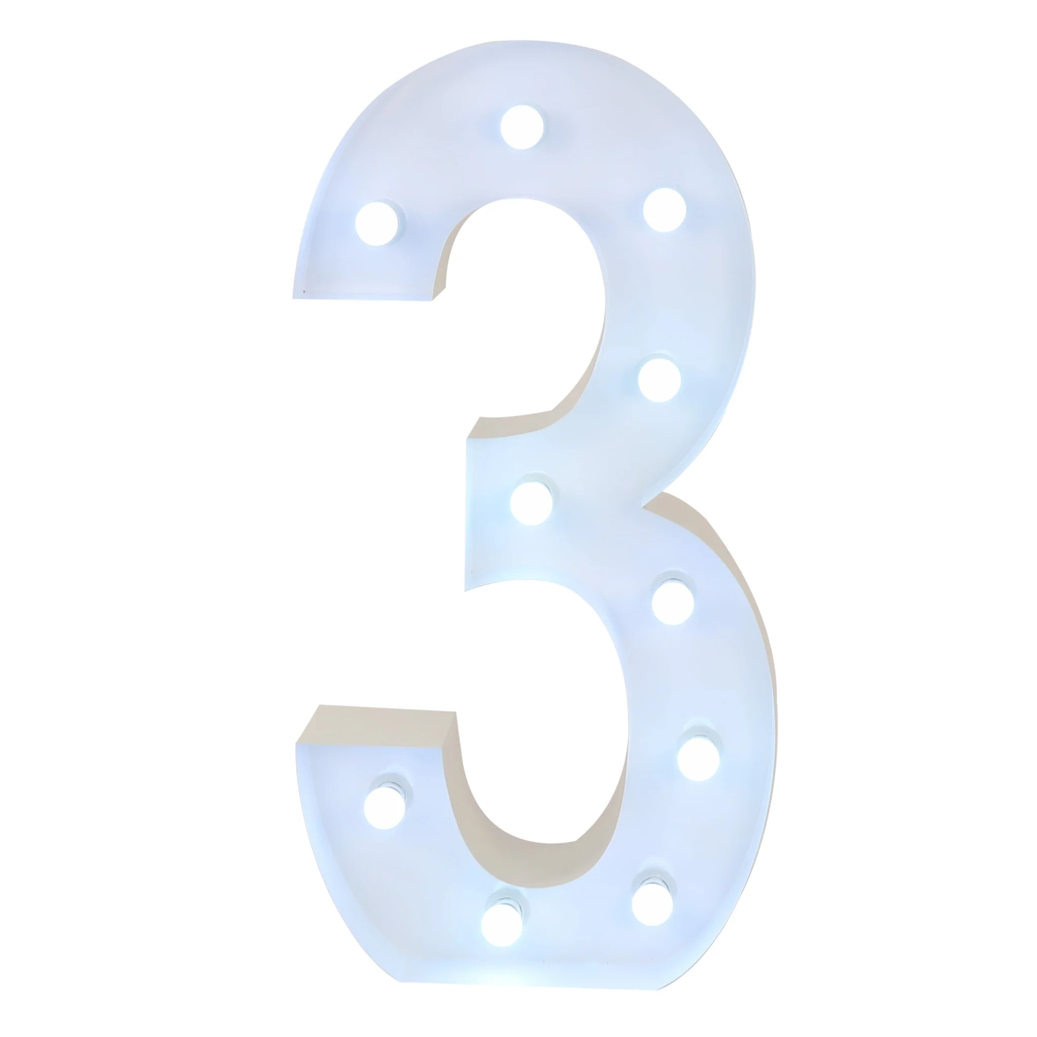 V012: Wedding and Event Backdrop Decoration Lighting LED Marquee Number 3 Rose Morning