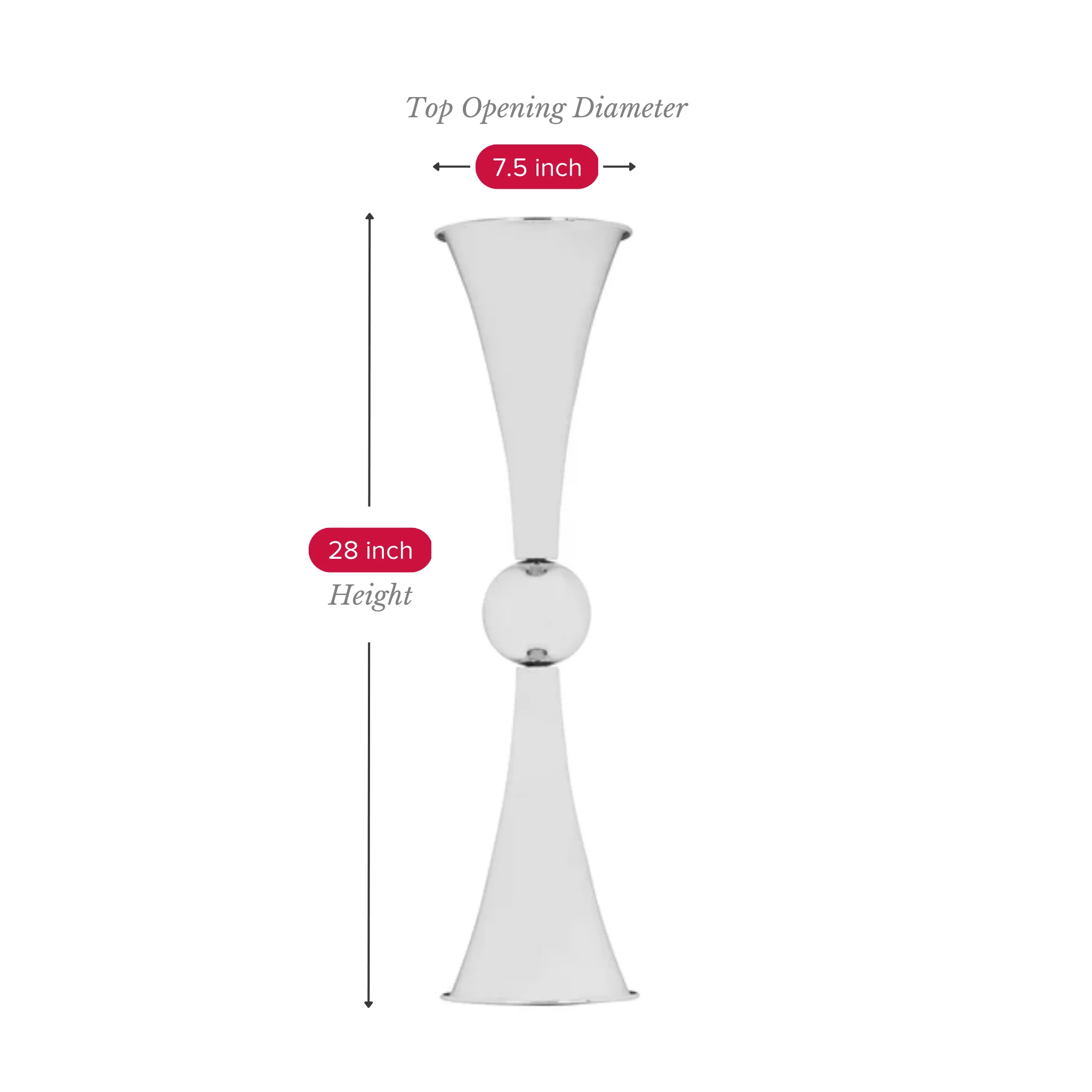 This beautiful 28-inch silver vase is perfect as a wedding table decoration. It&