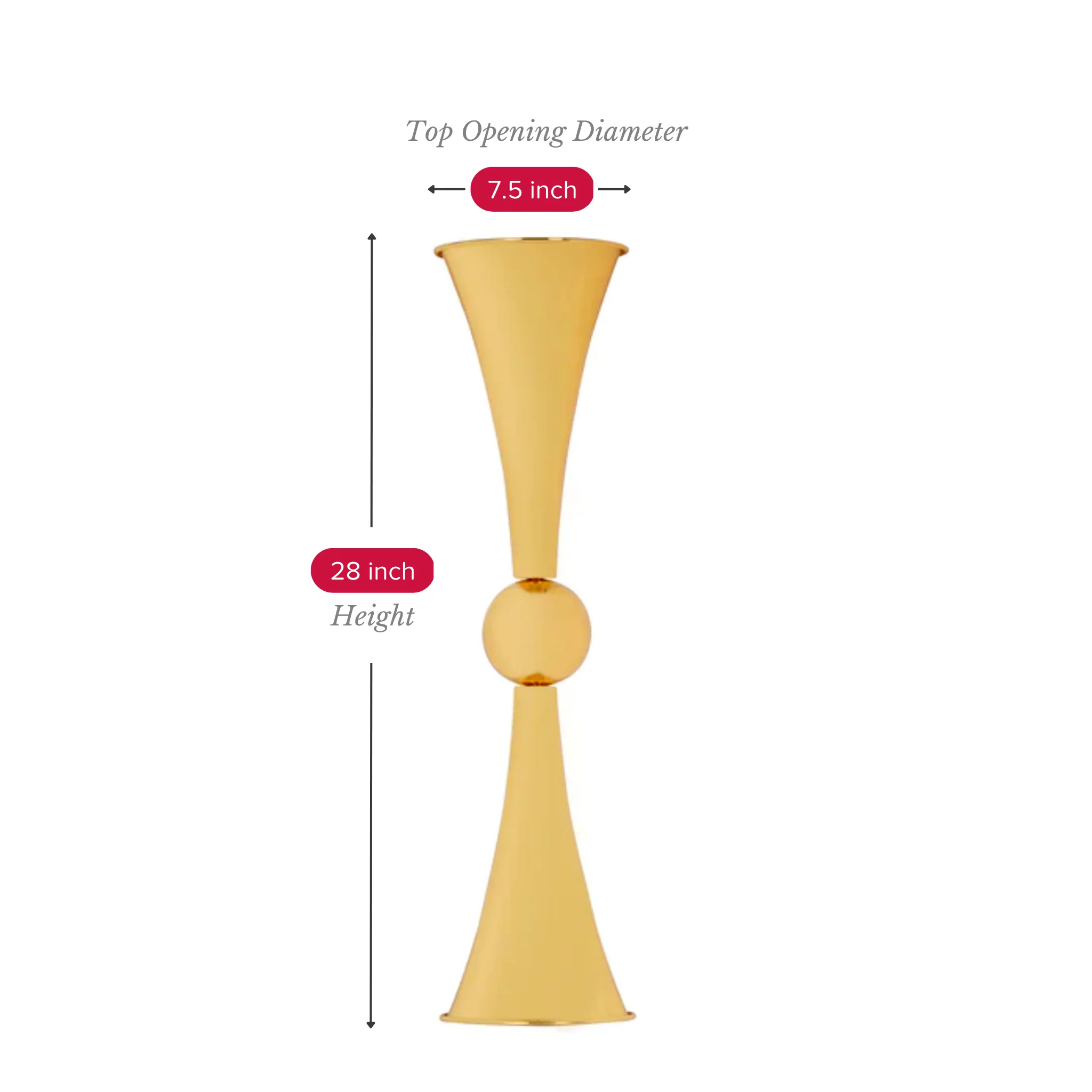 This golden vase is the perfect addition to your wedding table setting. At 28 inches tall, it&