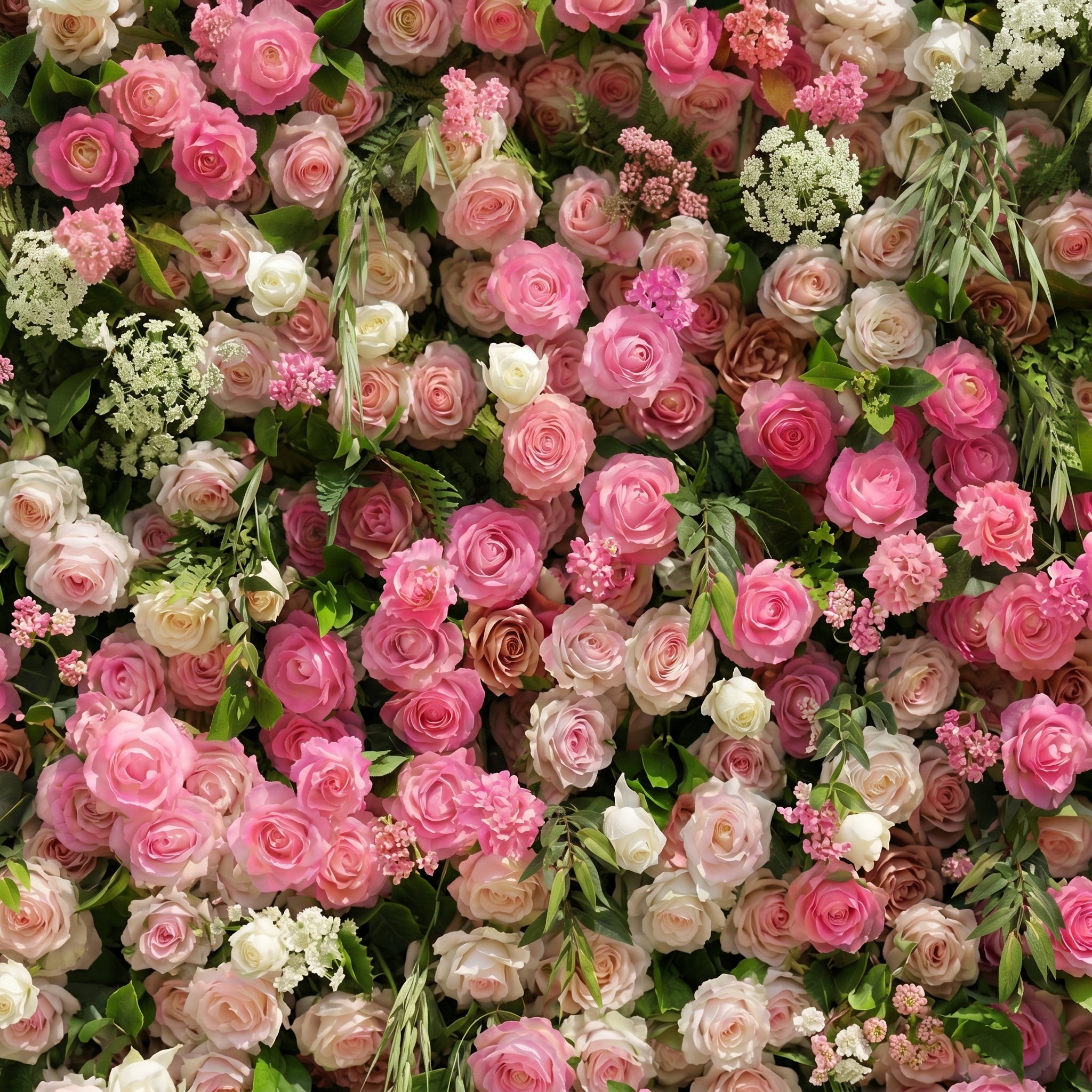 Valvia:5D Multi Tone Hot Pink & Ivory White Silk Rose Flower Wall Roll-Up Fabric Backdrop for Romantic Weddings & Proposals
