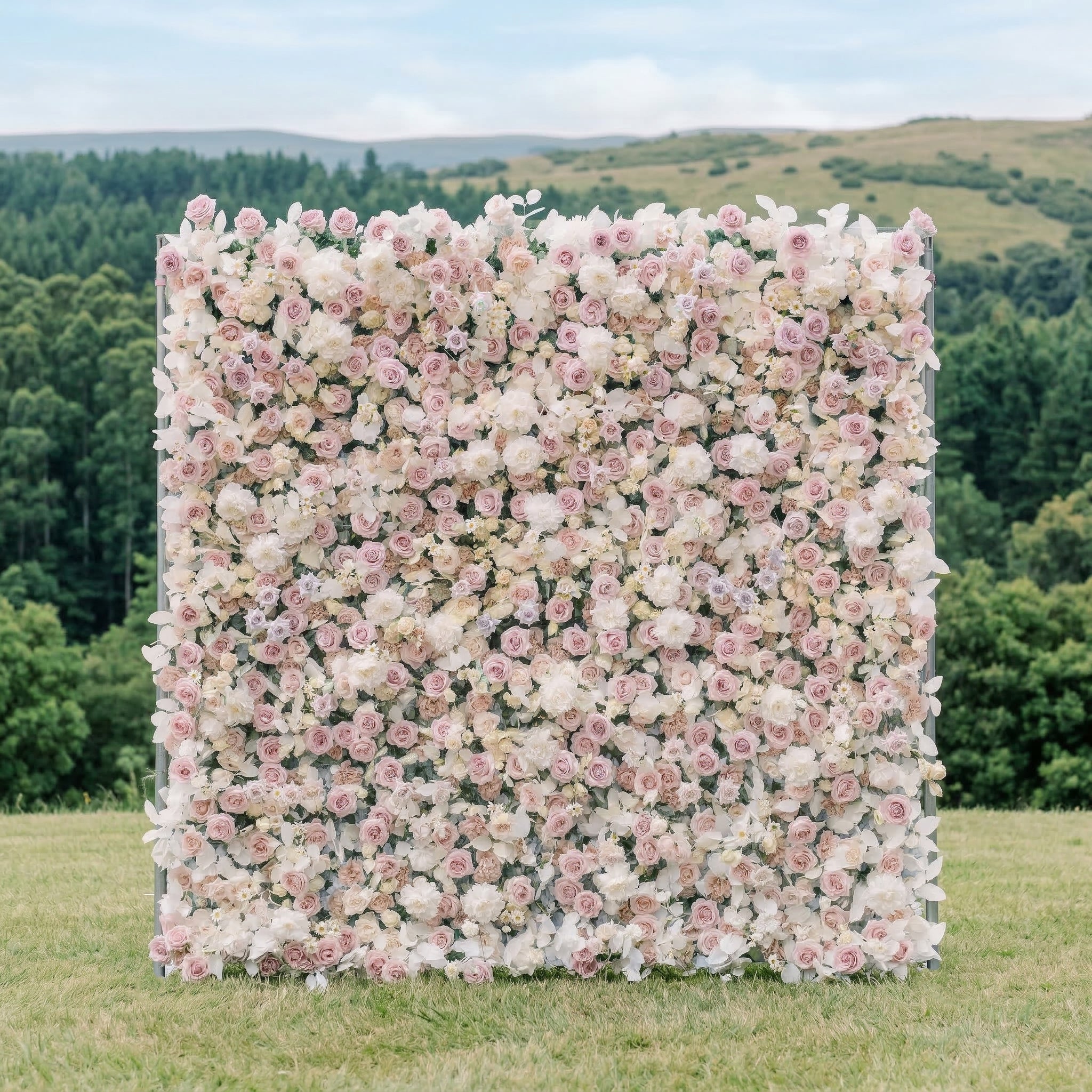 Vexira: 4D Dusty Pink Silk Rose Flower Wall Roll-Up Fabric Backdrop for Romantic Weddings & Proposals