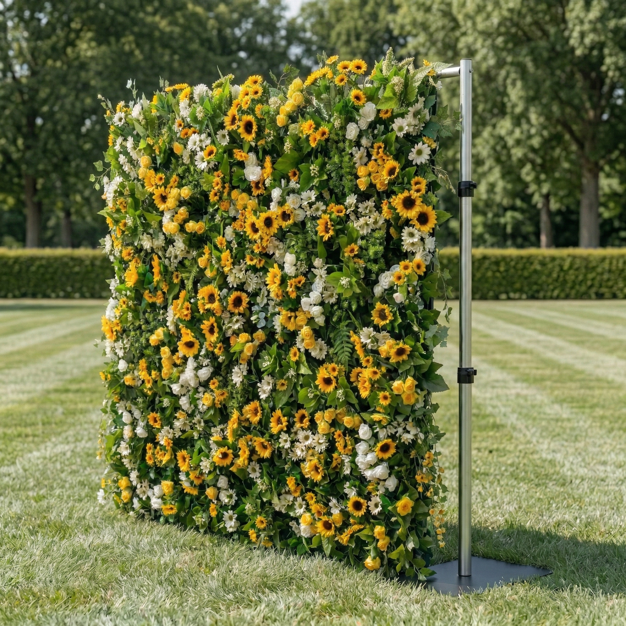 Violetta: Luxury 5D Sunflower & Cream Rose Silk Floral Wall Roll-Up Fabric Backdrop for Garden Weddings & Events