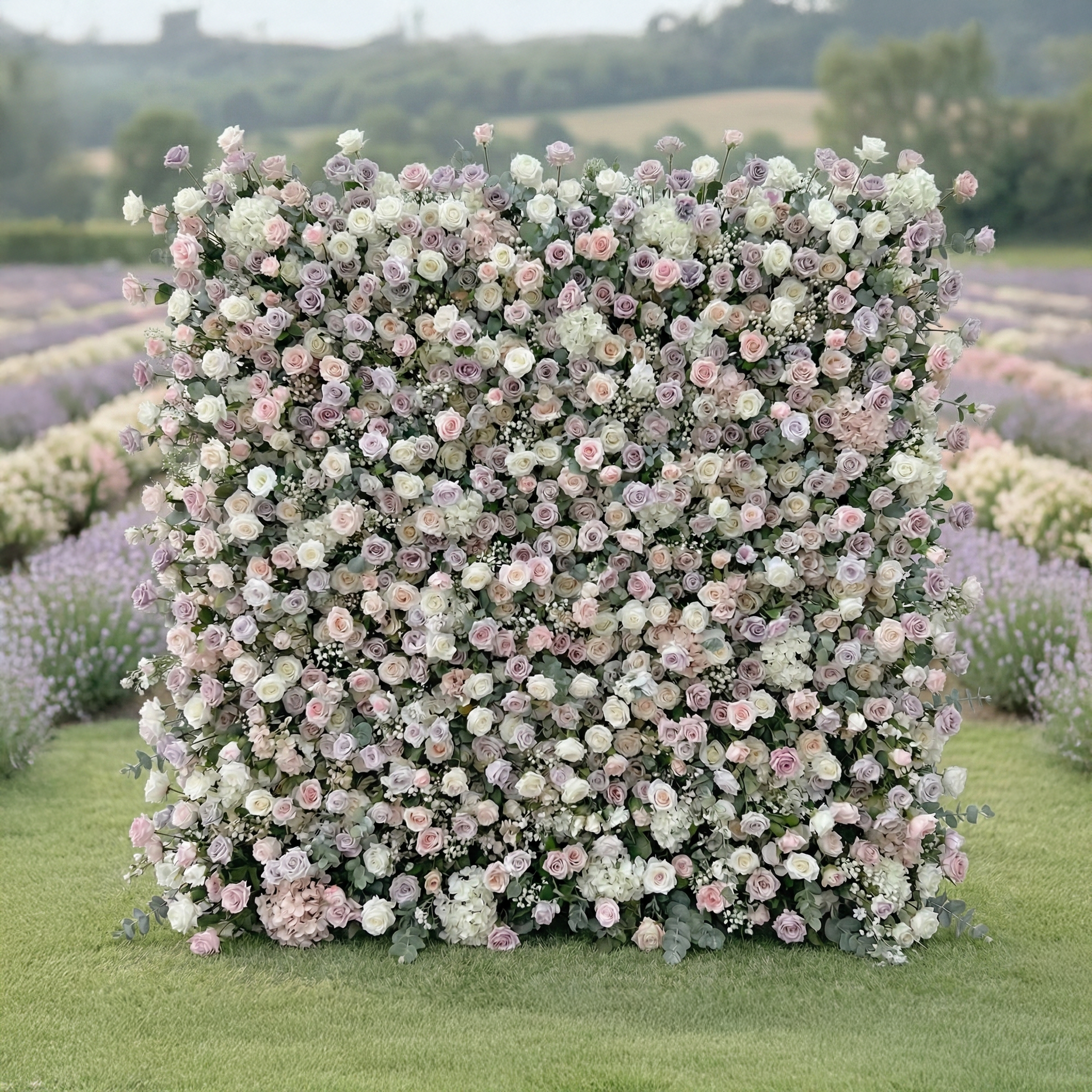 Vireo: 5D Lavender Floral & Baby’s Breath Silk Wall Roll-Up Fabric Backdrop for Garden Weddings & Elegant Ceremonies