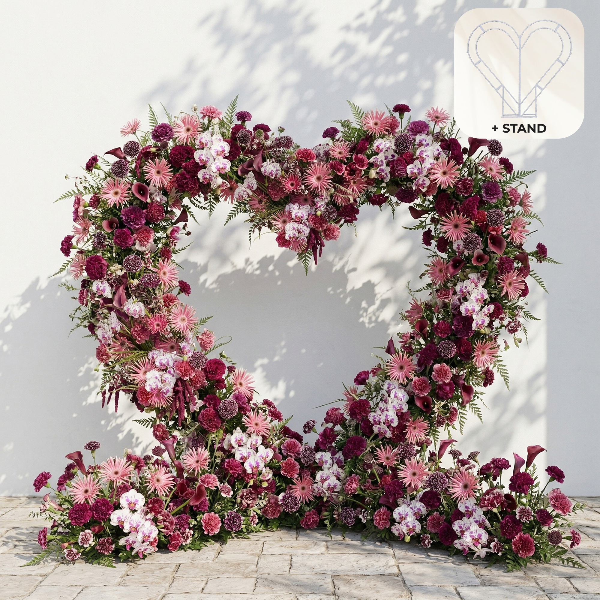 Virexa: Rich Berry-Toned Heart-Shaped Floral Arch for Luxury Wedding & Proposal Ceremony