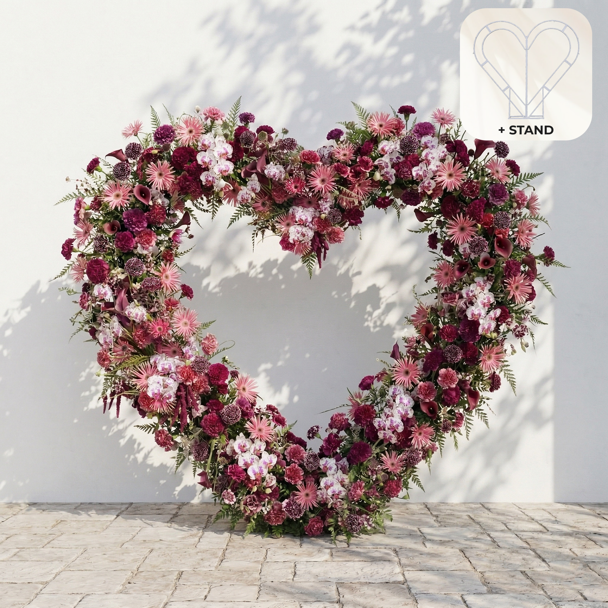 Virexa: Rich Berry-Toned Heart-Shaped Floral Arch for Luxury Wedding & Proposal Ceremony