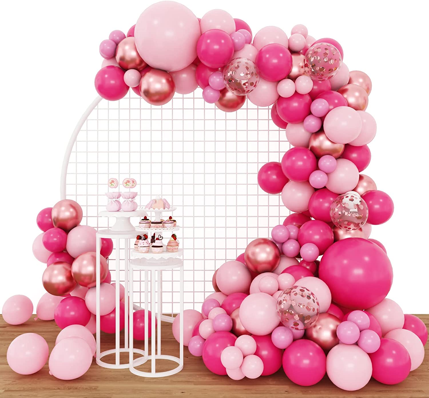 Rose morning X013 160 pcs pink balloon set for birthday, wedding anniversary, valentine&