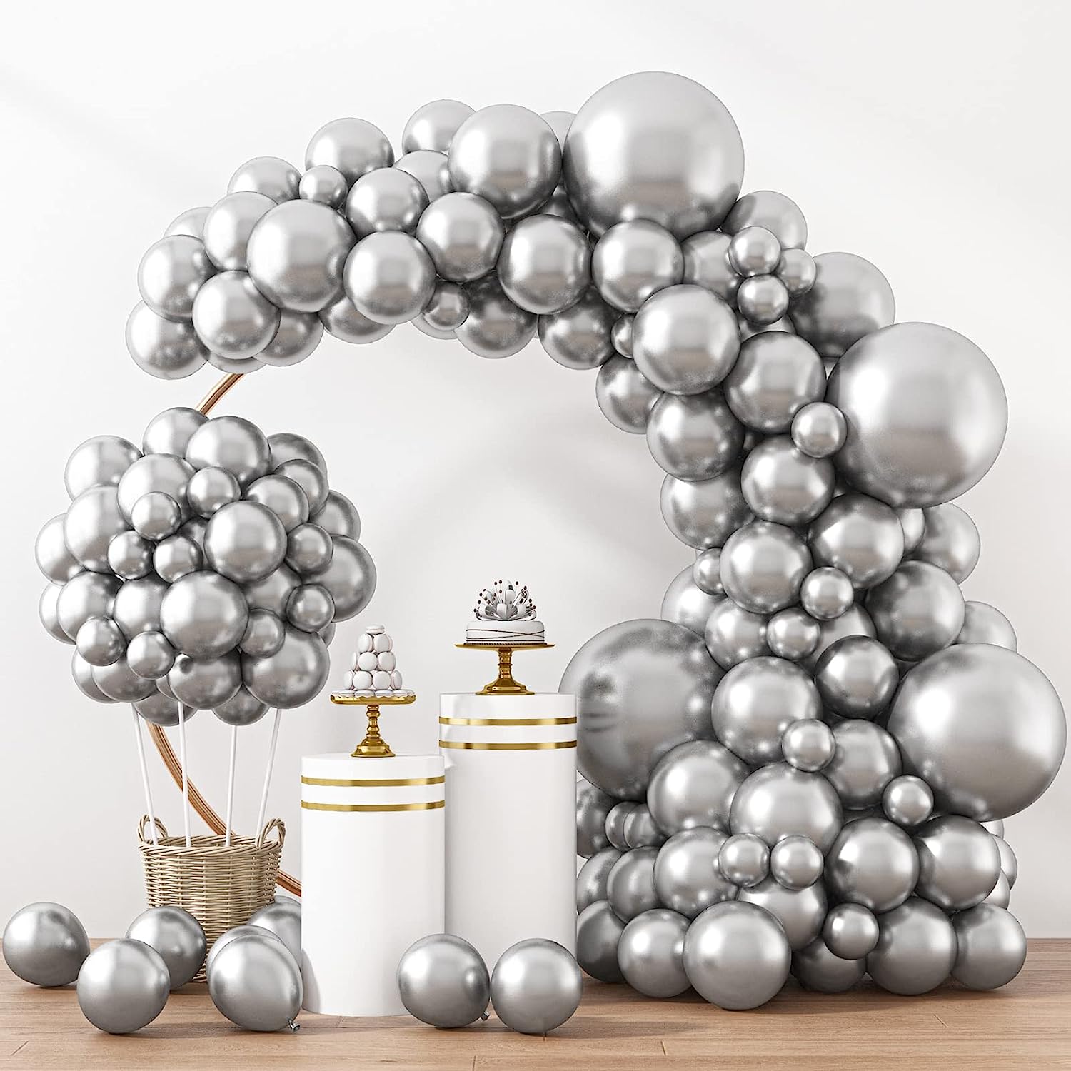 X018: 129pcs Metallic Silver Balloons for Happy Birthday Wedding Anniversary Valentine&
