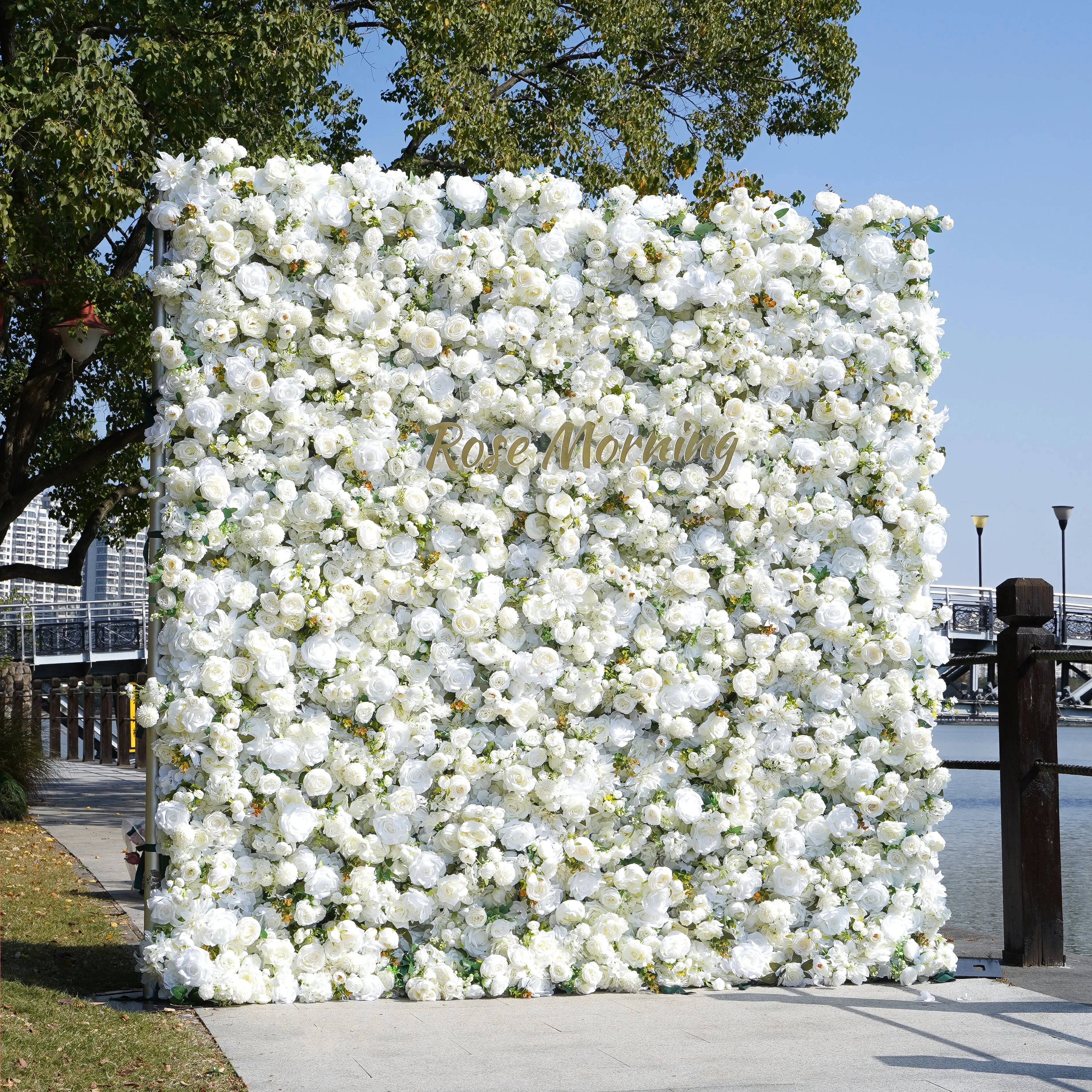 YaYa:5D Rose Morning Zipper flower wall Fabric Backdrop Artificial rolling up curtain flower wall