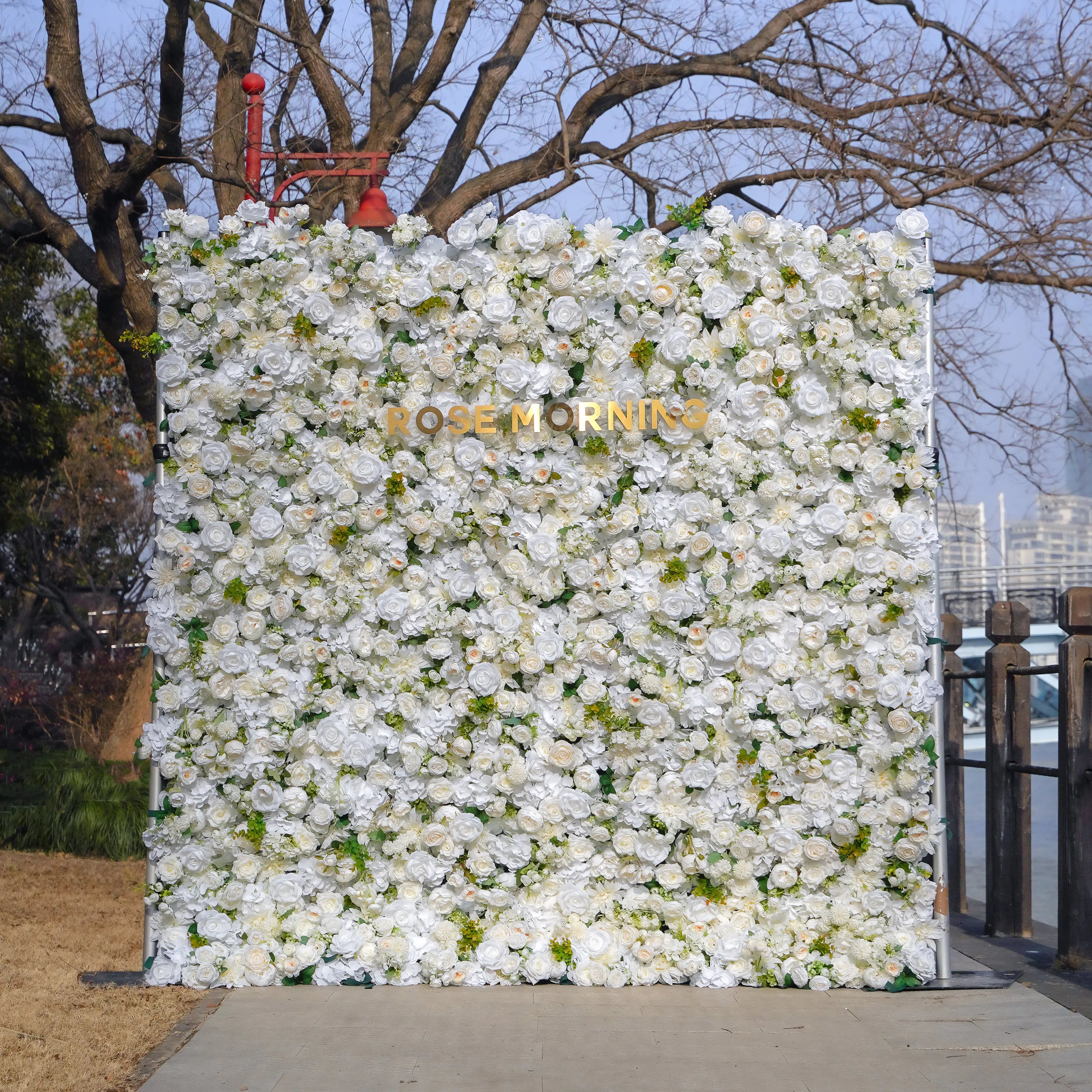 YaYa:Rose Morning Zipper flower wall Fabric Backdrop Artificial rolling up curtain flower wall Rose Morning