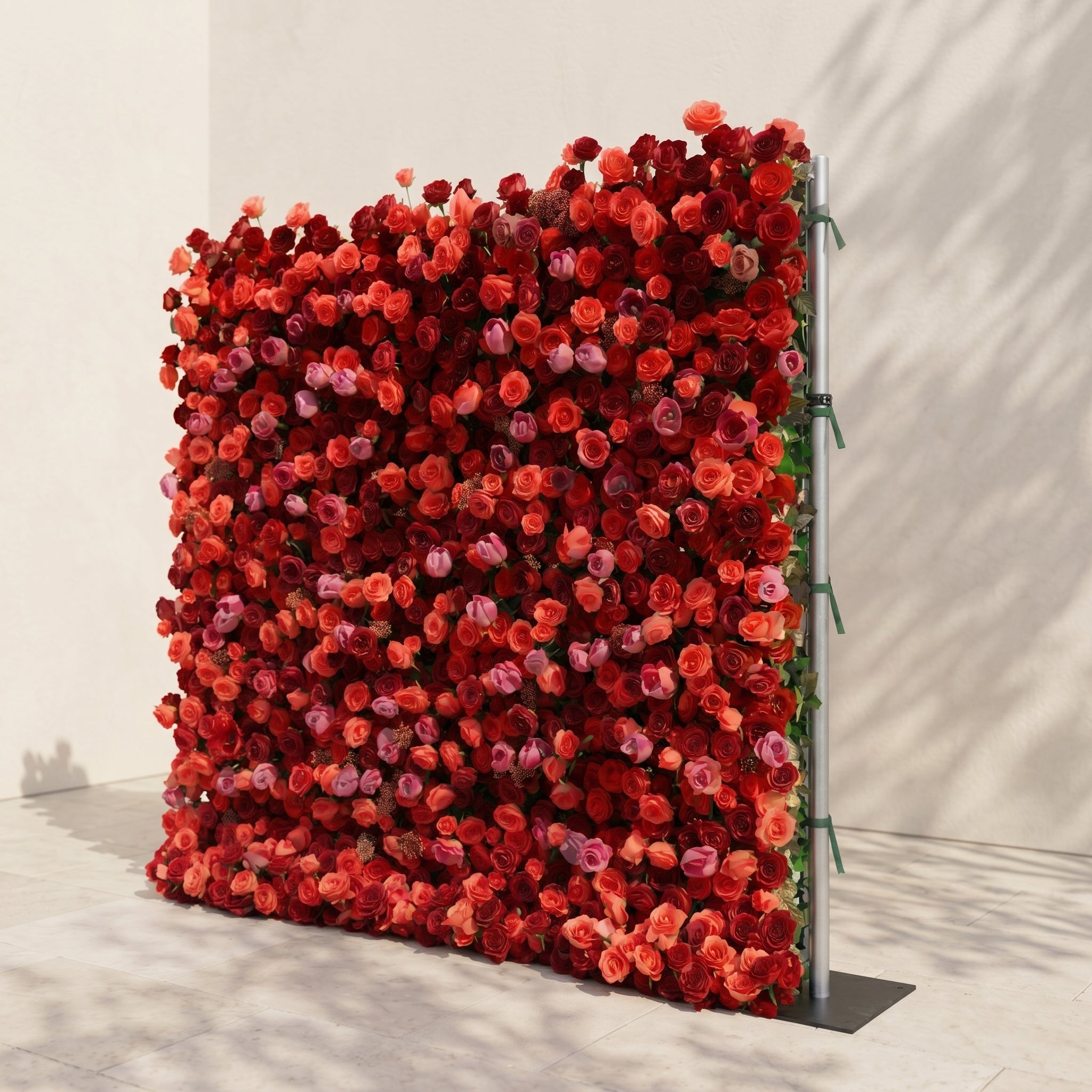 Yarsira: 5D Ruby Red & Deep Crimson Silk Floral Wall Backdrop for Luxury Weddings & Grand Galas