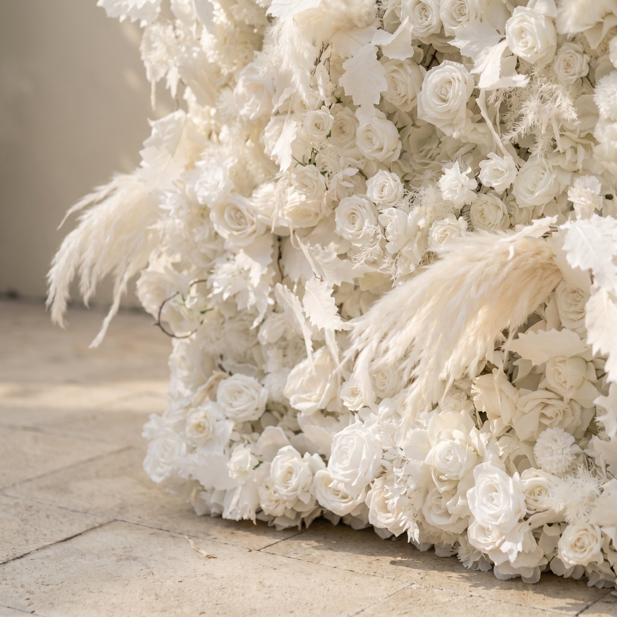 Zarenbelle: Classic White 5D Flower wall with Roses and Pampas for Wedding&Event Decor zarenbelle detail 3