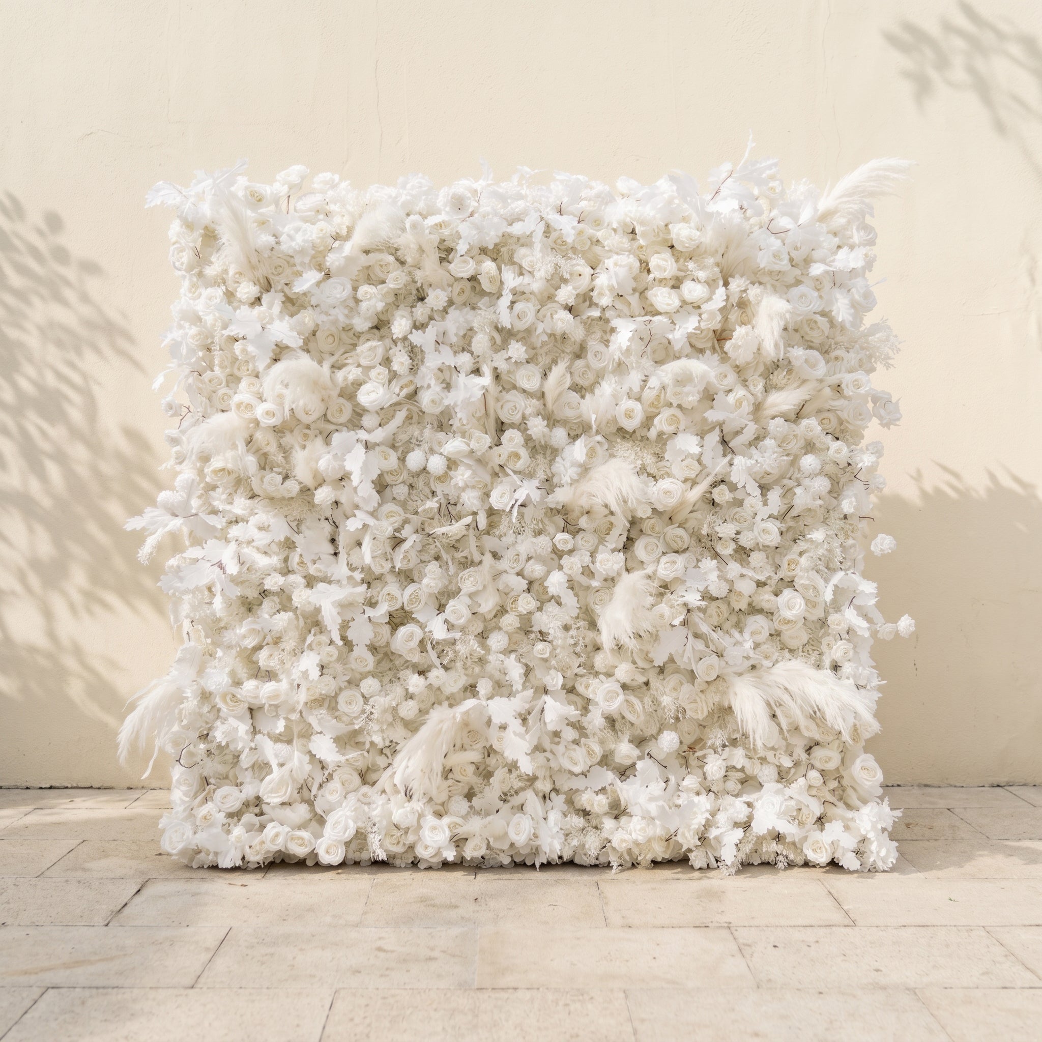 Zarenbelle: Classic White 5D Flower wall with Roses and Pampas for Wedding&Event Decor zarenbelle front