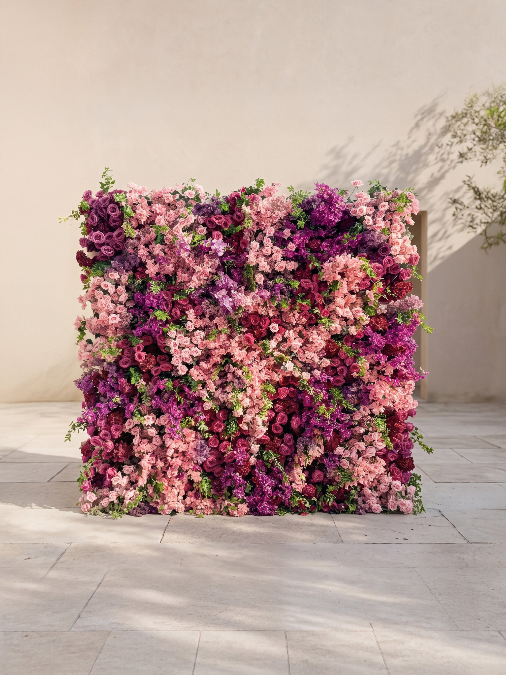 Zarova 5D Fabric Artificial rolling up curtain flower wall — front view
