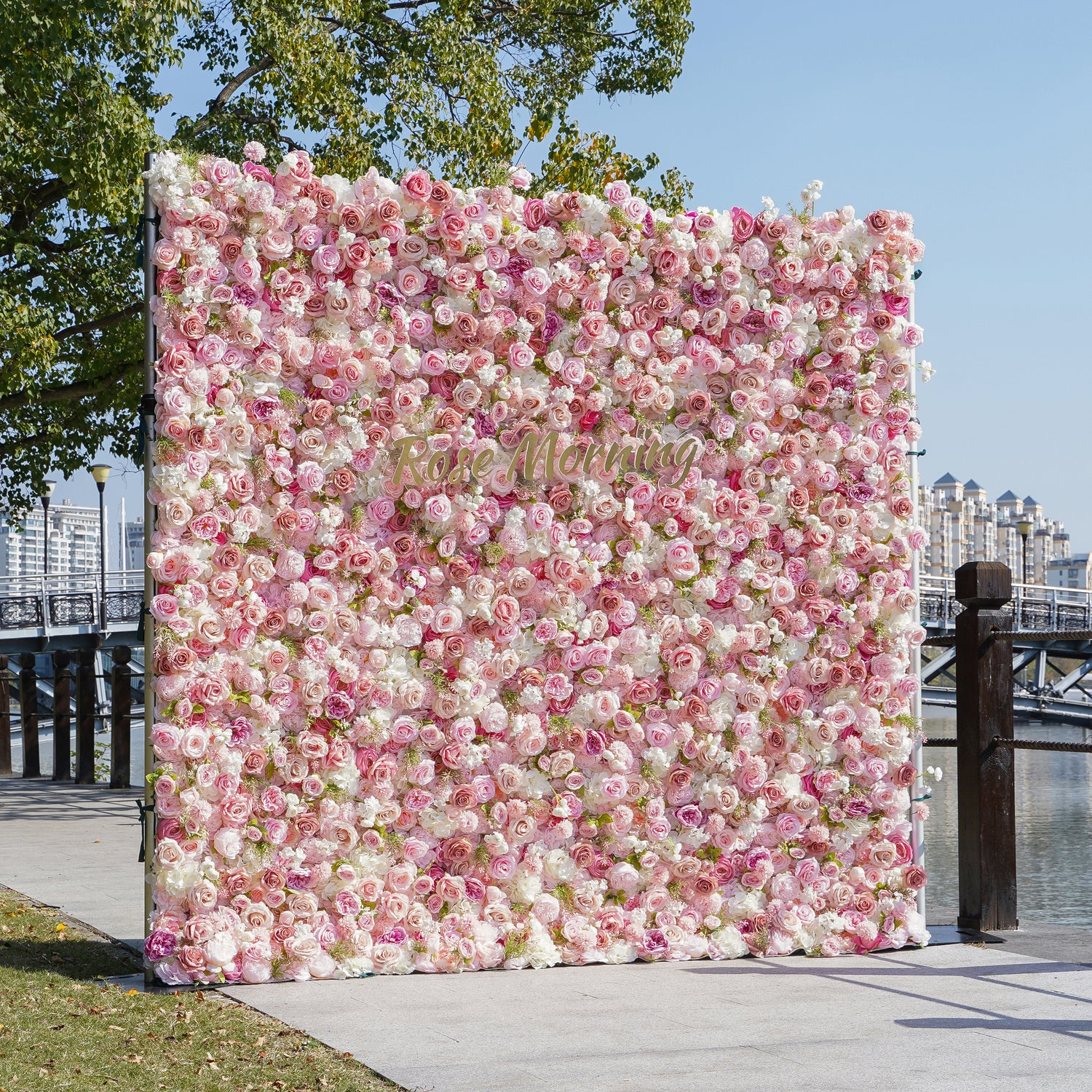 Flower Wall,Artificial Flower,Rolling Up Curtain Flower Wall,Aapo: 3D Fabric Artificial Flower Wall Rolling Up Curtain Flower Wall R110 - 8ft*8ft,Rose Morning